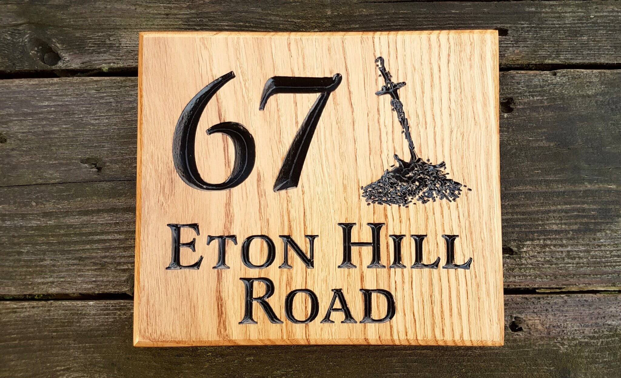 Number Sign - Large Square - 220 x 190mm - Bramble Signs Engraved Wall Mounted & Freestanding Oak House Signs, Plaques, Nameplates and Wooden Gifts