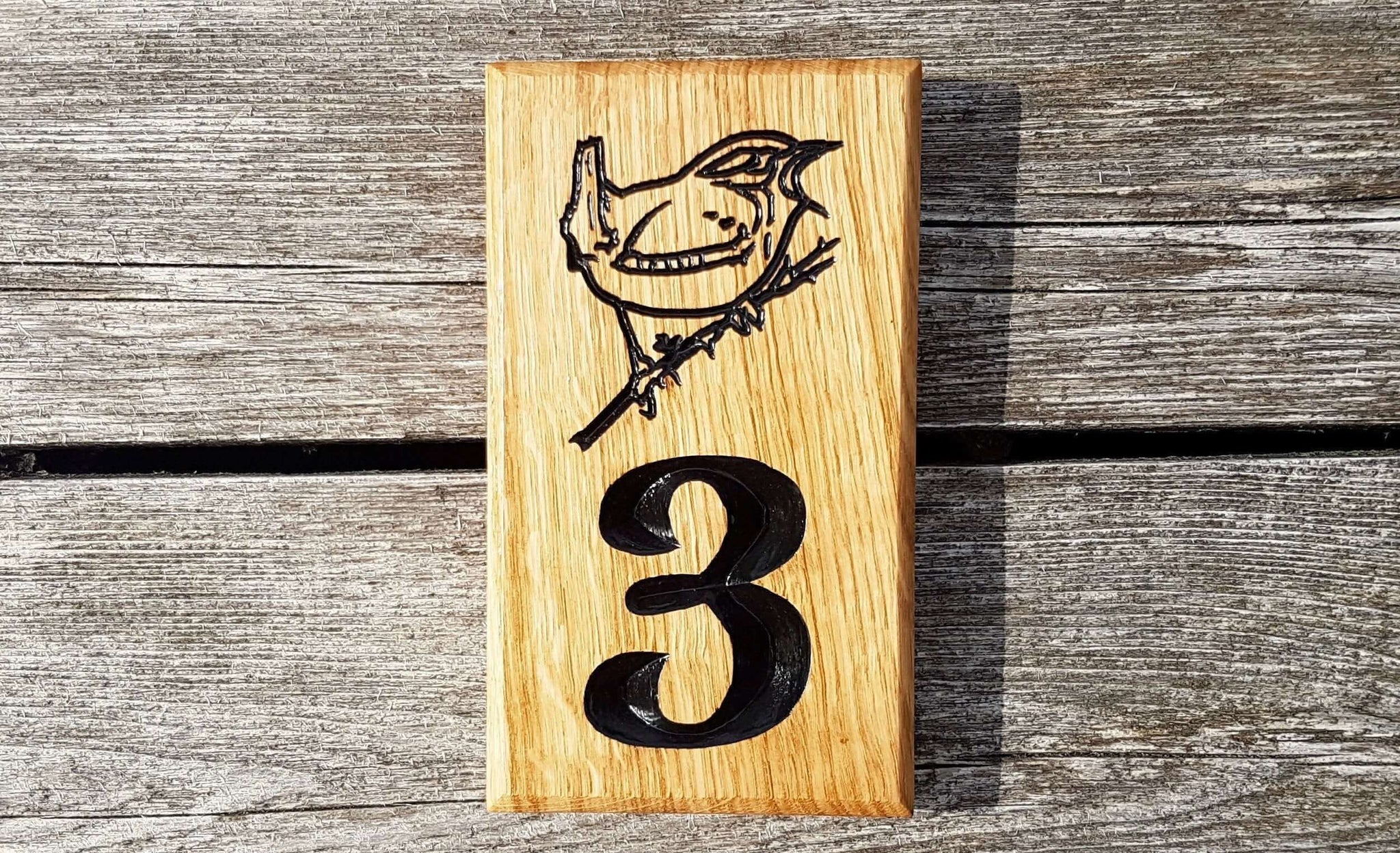 Number Sign - Extra Small - 190 x 110mm - Bramble Signs Engraved Wall Mounted & Freestanding Oak House Signs, Plaques, Nameplates and Wooden Gifts