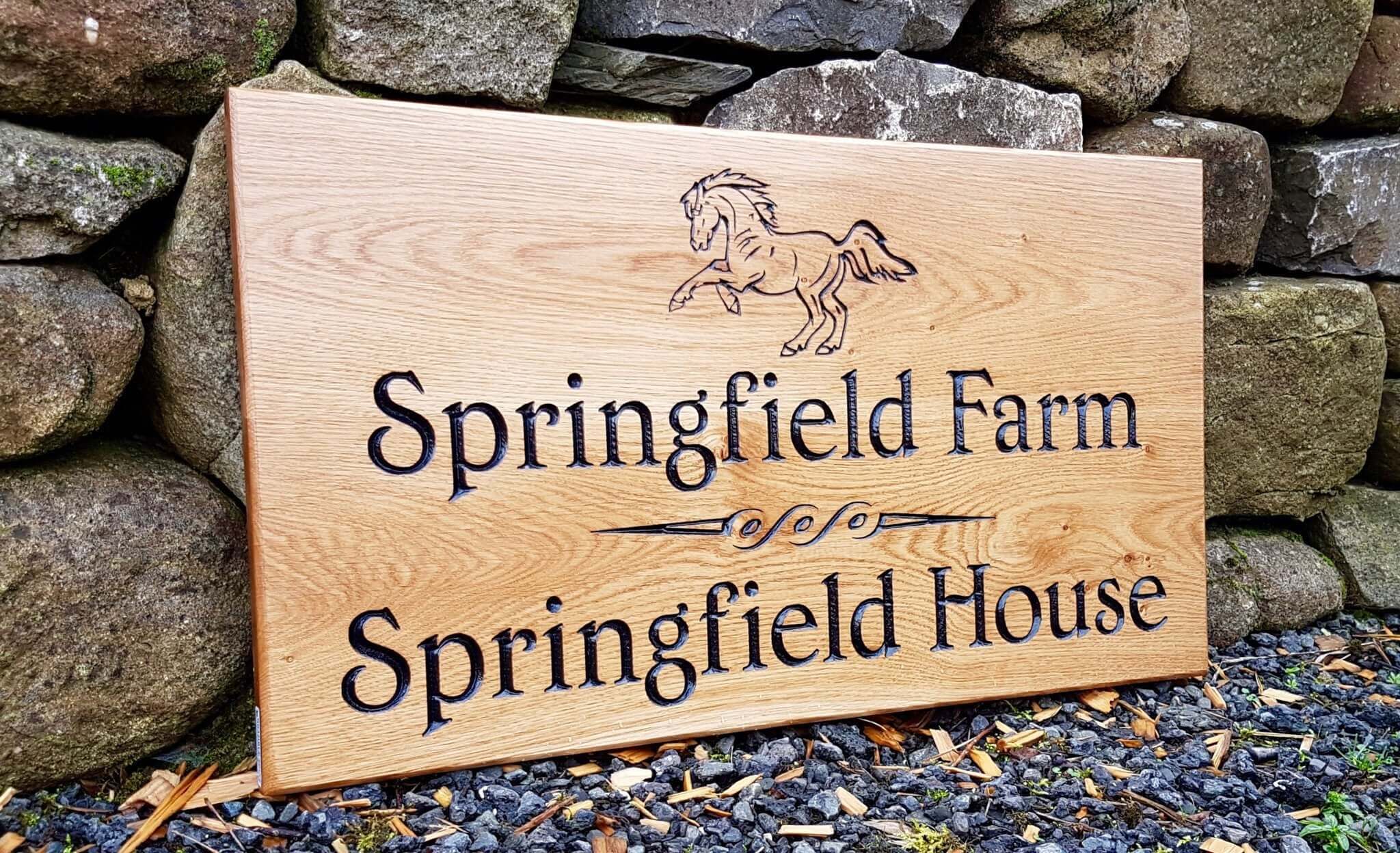 House Sign - Triple Extra Large - 720 x 400mm - Bramble Signs Engraved Wall Mounted & Freestanding Oak House Signs, Plaques, Nameplates and Wooden Gifts FONT: COCHIN