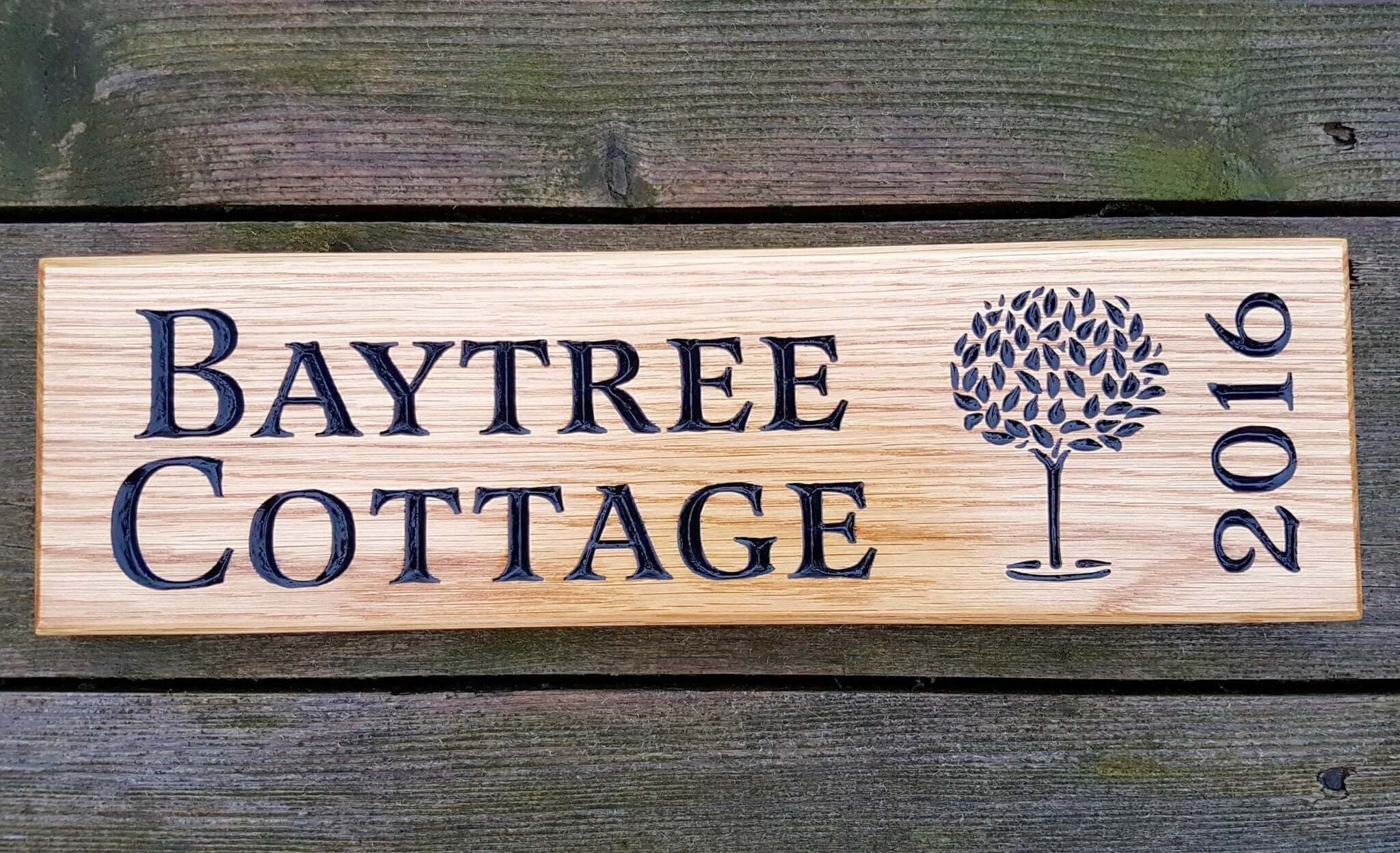 House Sign - Long Thin - 380 x 110mm - Bramble Signs Engraved Wall Mounted & Freestanding Oak House Signs, Plaques, Nameplates and Wooden Gifts FONT: LATIENNE
