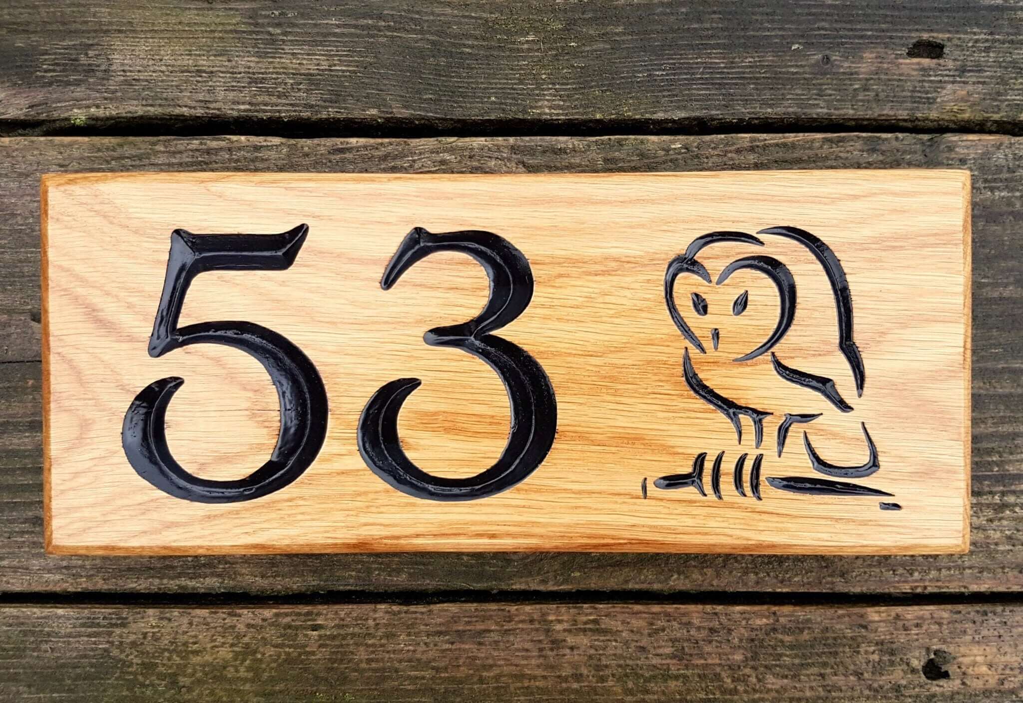 Number Sign - Small - 265 x 110mm - Bramble Signs Engraved Wall Mounted & Freestanding Oak House Signs, Plaques, Nameplates and Wooden Gifts