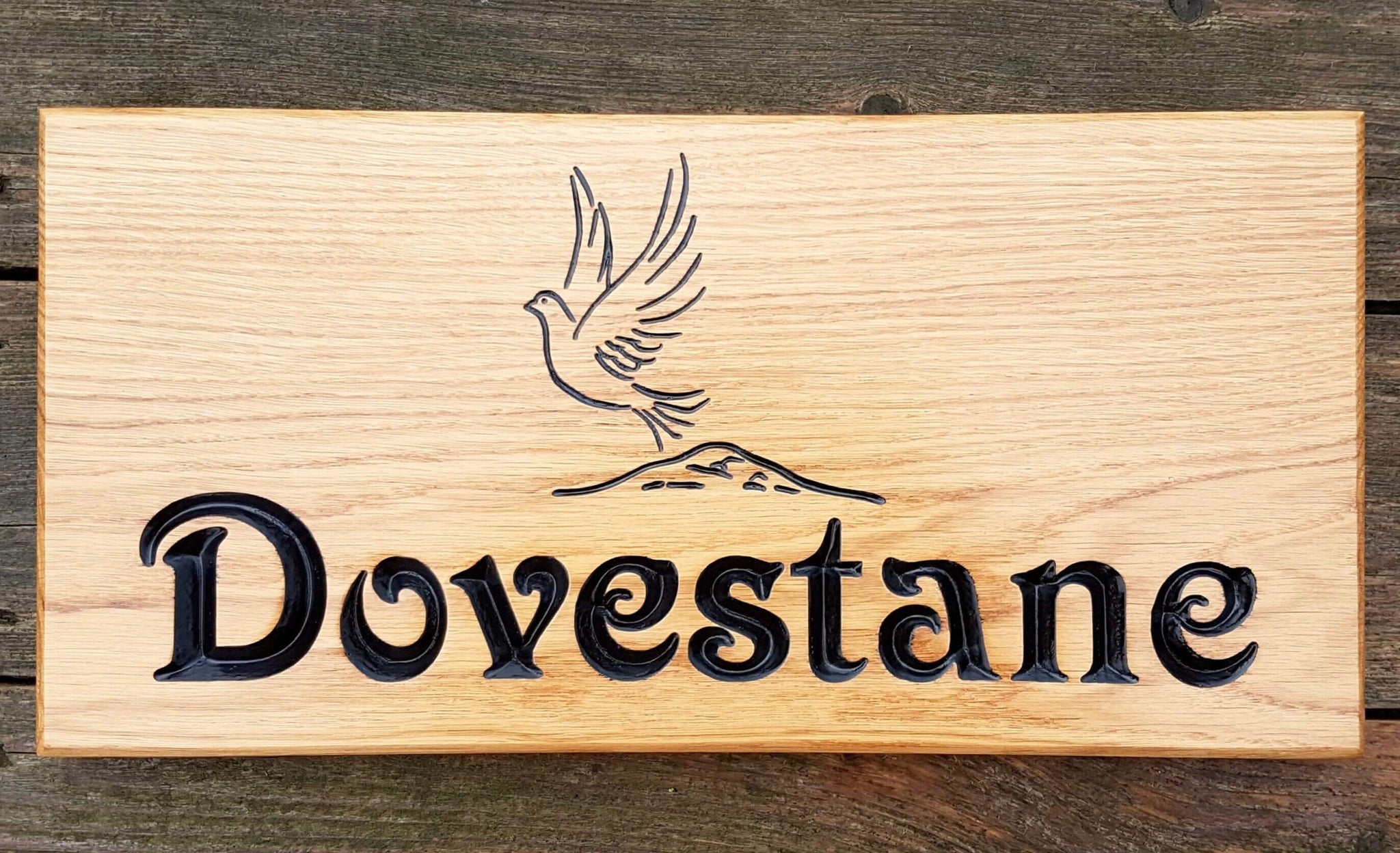House Sign - Extra Large - 500 x 220mm - Bramble Signs Engraved Wall Mounted & Freestanding Oak House Signs, Plaques, Nameplates and Wooden Gifts FONT: VICTORIAN
