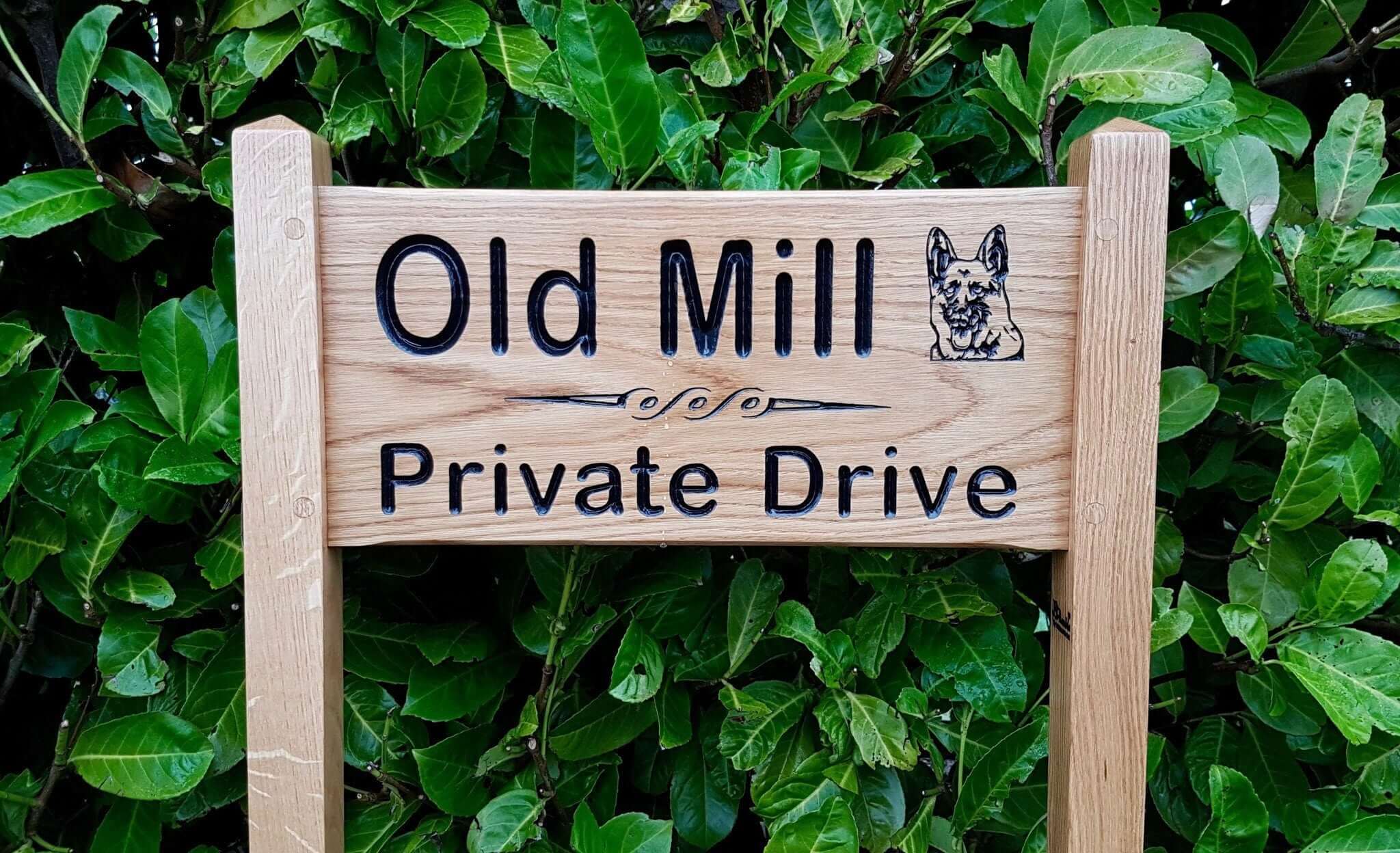 Medium Ladder Sign the old mill private draive and an alsation image