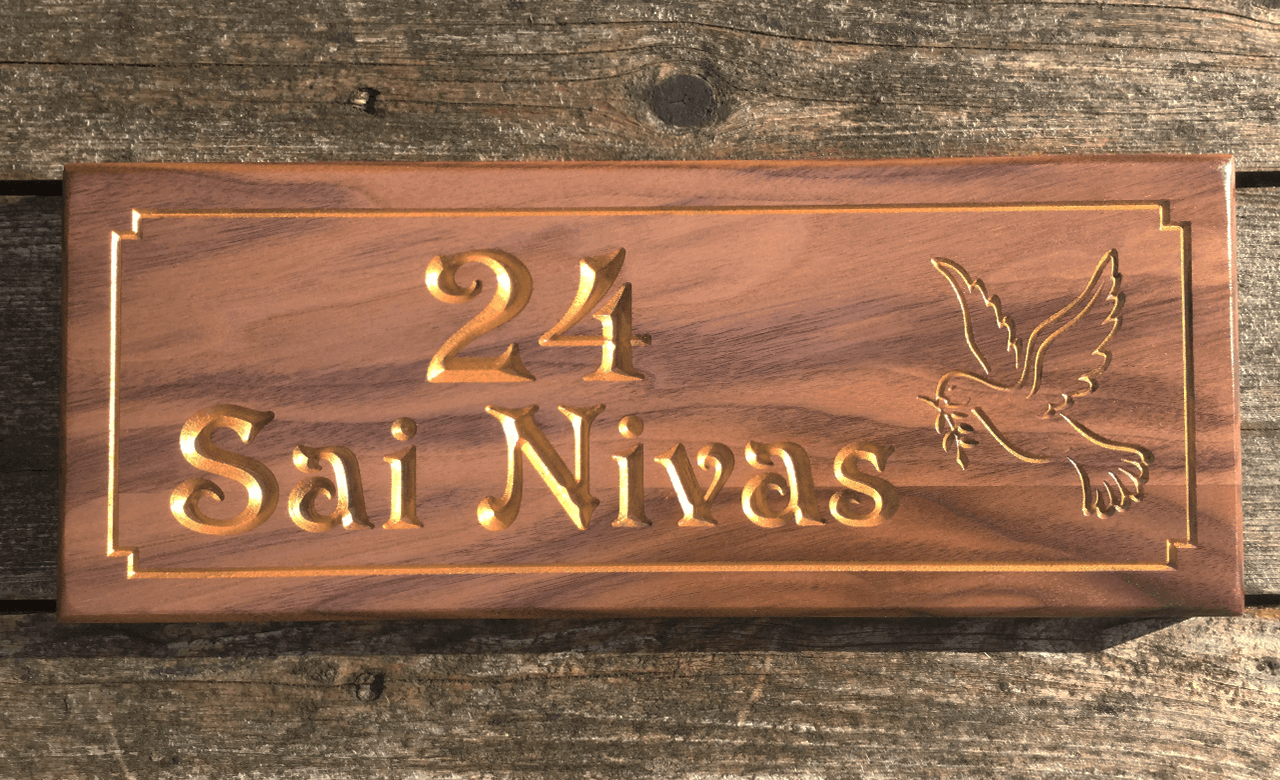 380x150 Walnut Gold House Sign