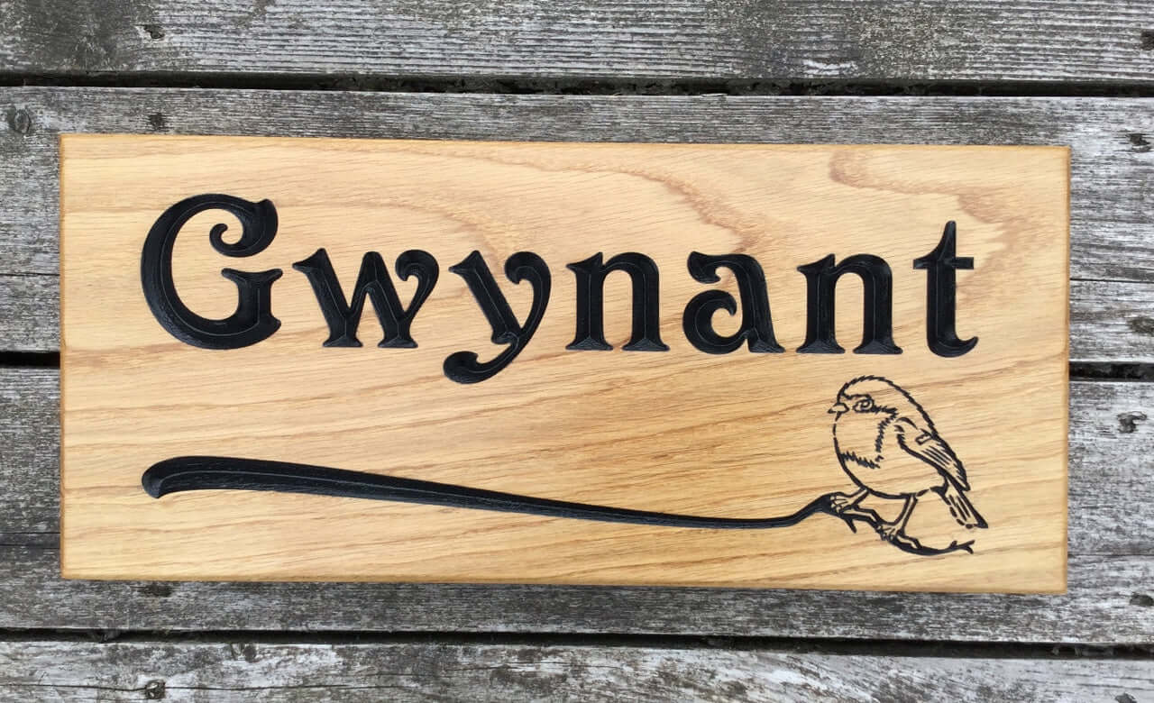 Gwynant, Holy Stream Welsh Solid Oak 380x150 wooden house sign