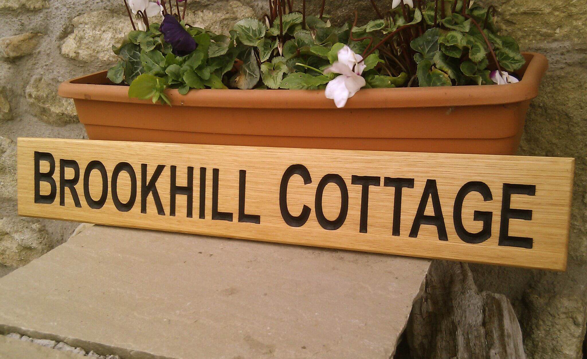 House Sign - Extra Long Thin - 650 x 110mm - Bramble Signs Engraved Wall Mounted & Freestanding Oak House Signs, Plaques, Nameplates and Wooden Gifts FONT: ARIAL