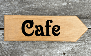 Cafe Sign In Victorian font pointing towards the right