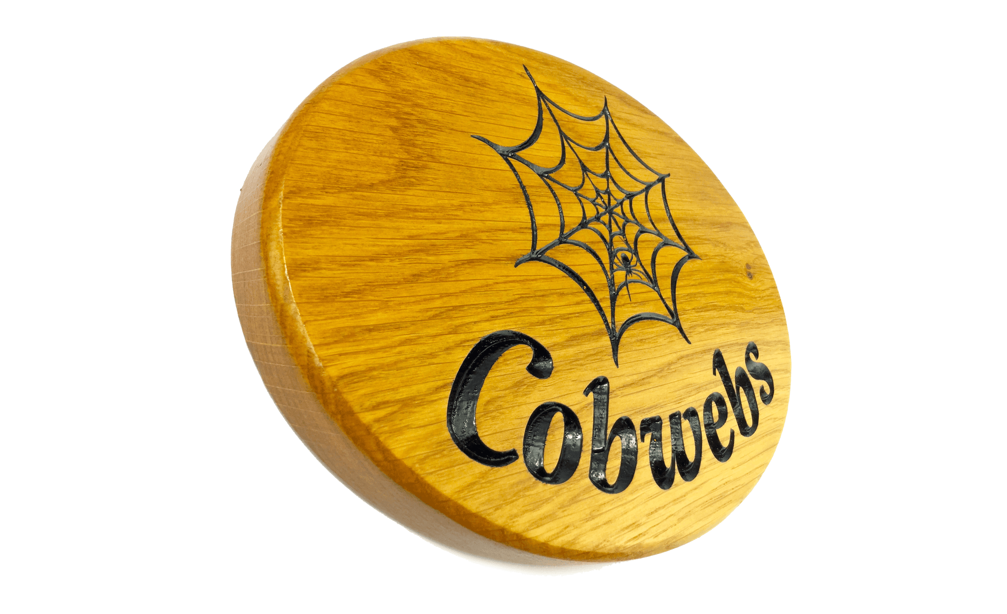 Cobwebs side on Solid Oak Oval House Sign