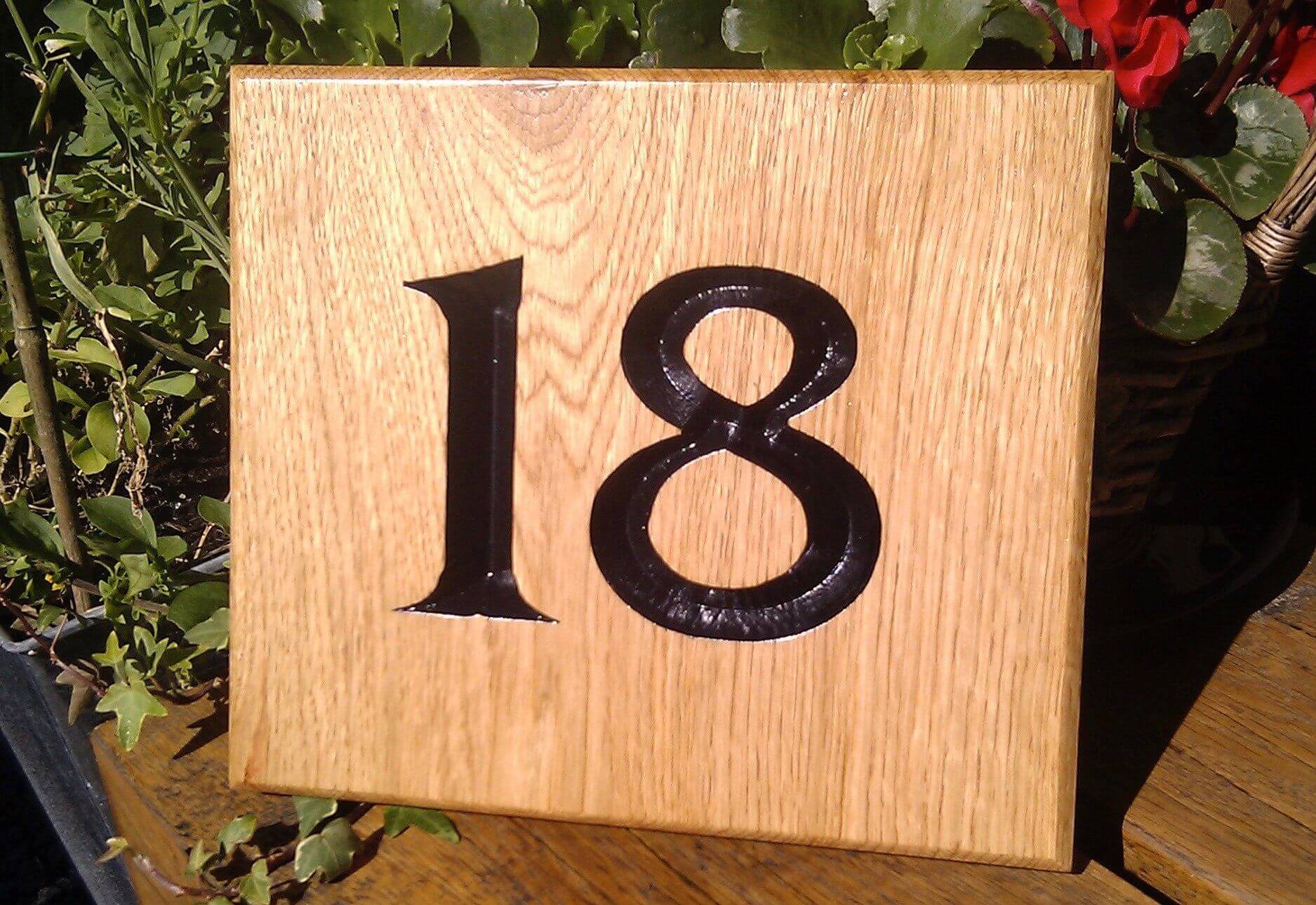 Number Sign - Large Square - 220 x 190mm - Bramble Signs Engraved Wall Mounted & Freestanding Oak House Signs, Plaques, Nameplates and Wooden Gifts