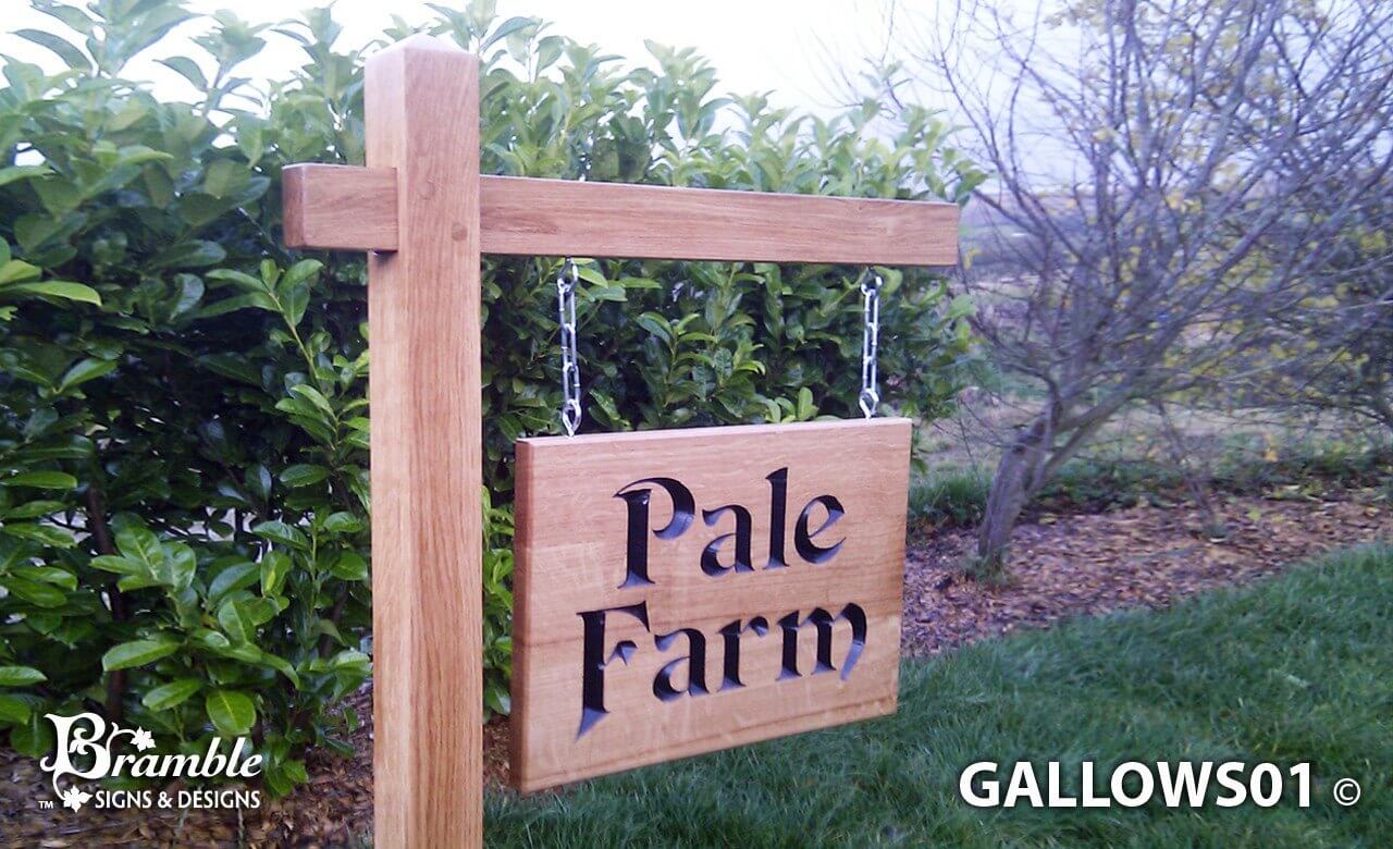 Gallows Bracket and Large Double Sided Sign - Bramble Signs Engraved Wall Mounted & Freestanding Oak House Signs, Plaques, Nameplates and Wooden Gifts