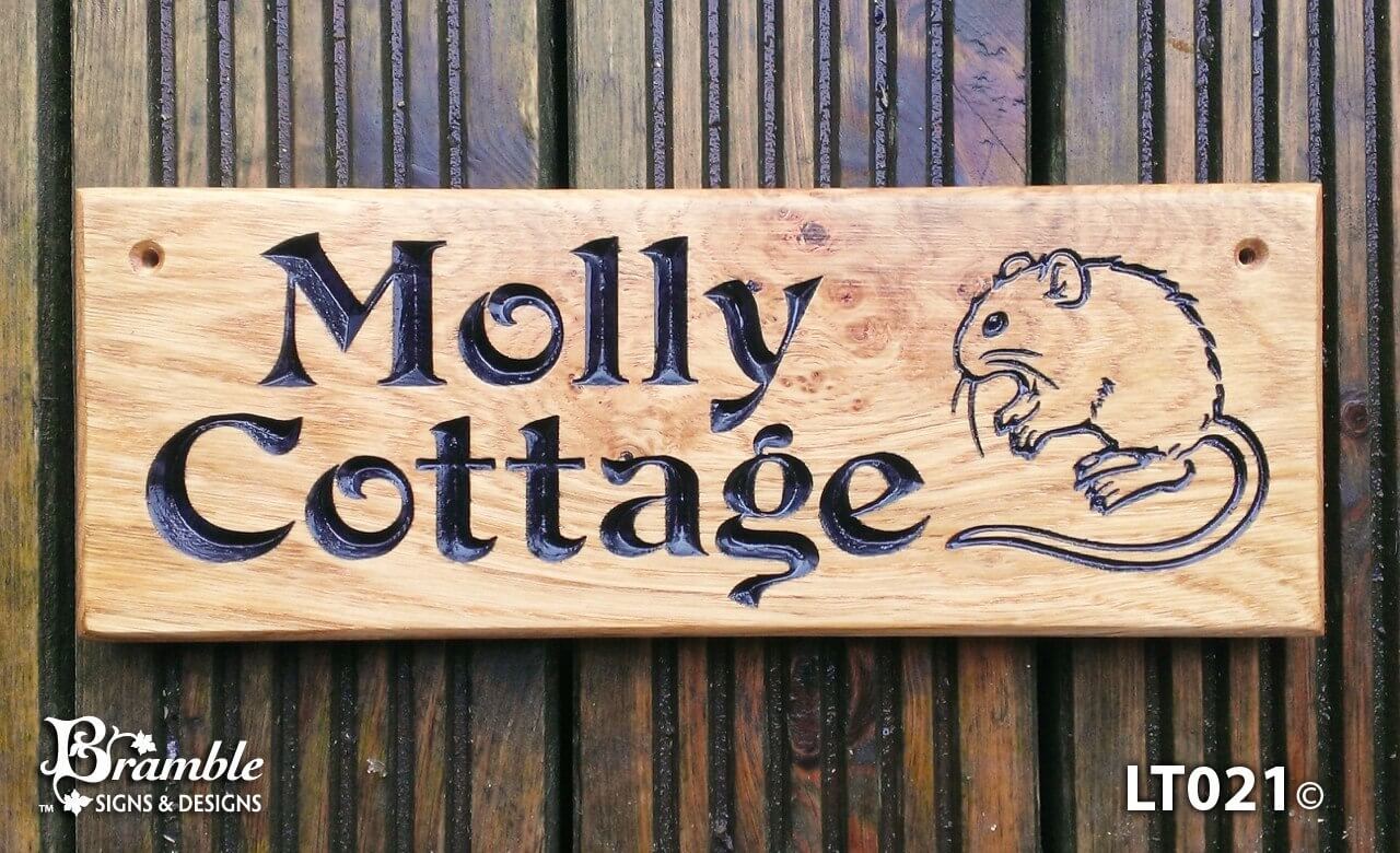 House Sign - Long Thin - 380 x 110mm - Bramble Signs Engraved Wall Mounted & Freestanding Oak House Signs, Plaques, Nameplates and Wooden Gifts FONT: VICTORIAN
