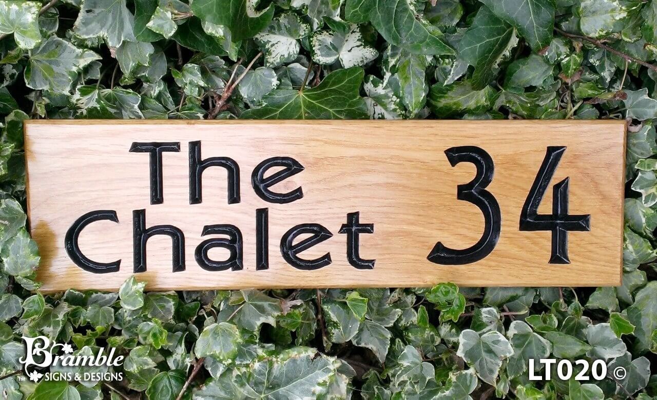 House Sign - Long Thin - 380 x 110mm - Bramble Signs Engraved Wall Mounted & Freestanding Oak House Signs, Plaques, Nameplates and Wooden Gifts FONT: DESMONA BLACK