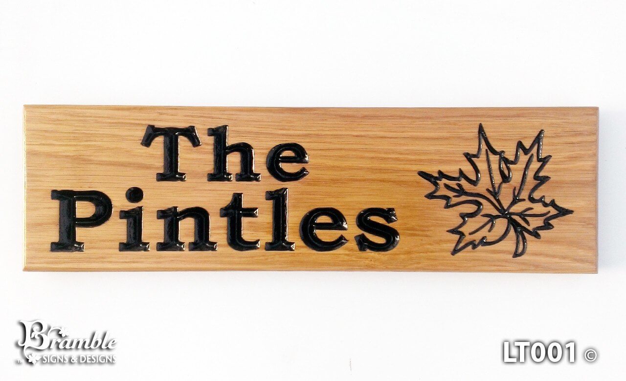House Sign - Long Thin - 380 x 110mm - Bramble Signs Engraved Wall Mounted & Freestanding Oak House Signs, Plaques, Nameplates and Wooden Gifts FONT: BOOKMAN