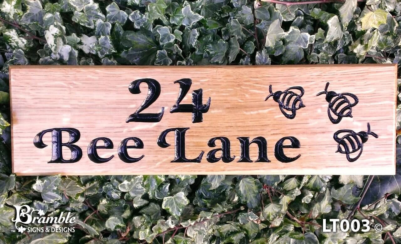 House Sign - Long Thin - 380 x 110mm - Bramble Signs Engraved Wall Mounted & Freestanding Oak House Signs, Plaques, Nameplates and Wooden Gifts FONT: LATIENNE ITALIC