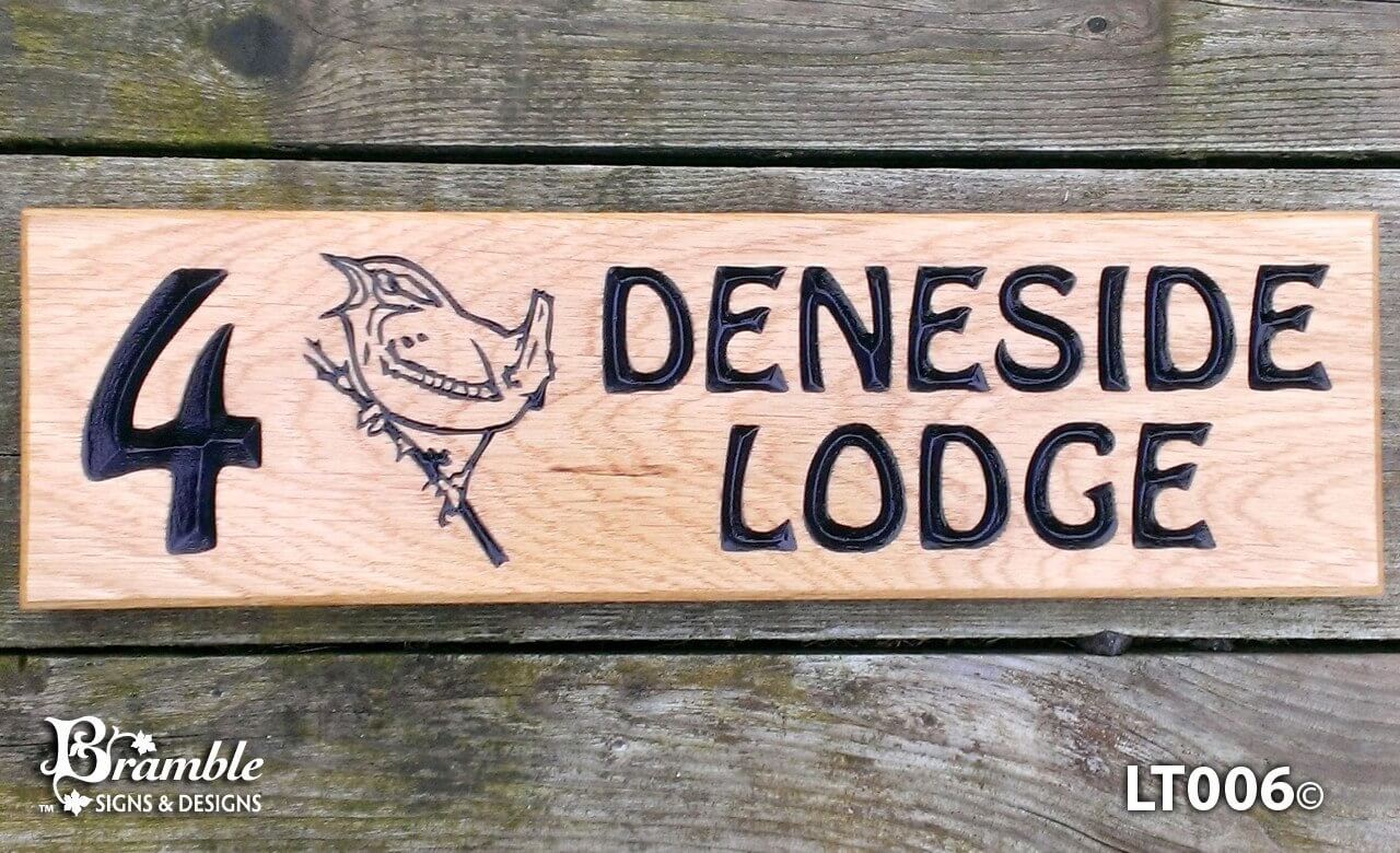 House Sign - Long Thin - 380 x 110mm - Bramble Signs Engraved Wall Mounted & Freestanding Oak House Signs, Plaques, Nameplates and Wooden Gifts FONT: HOBO