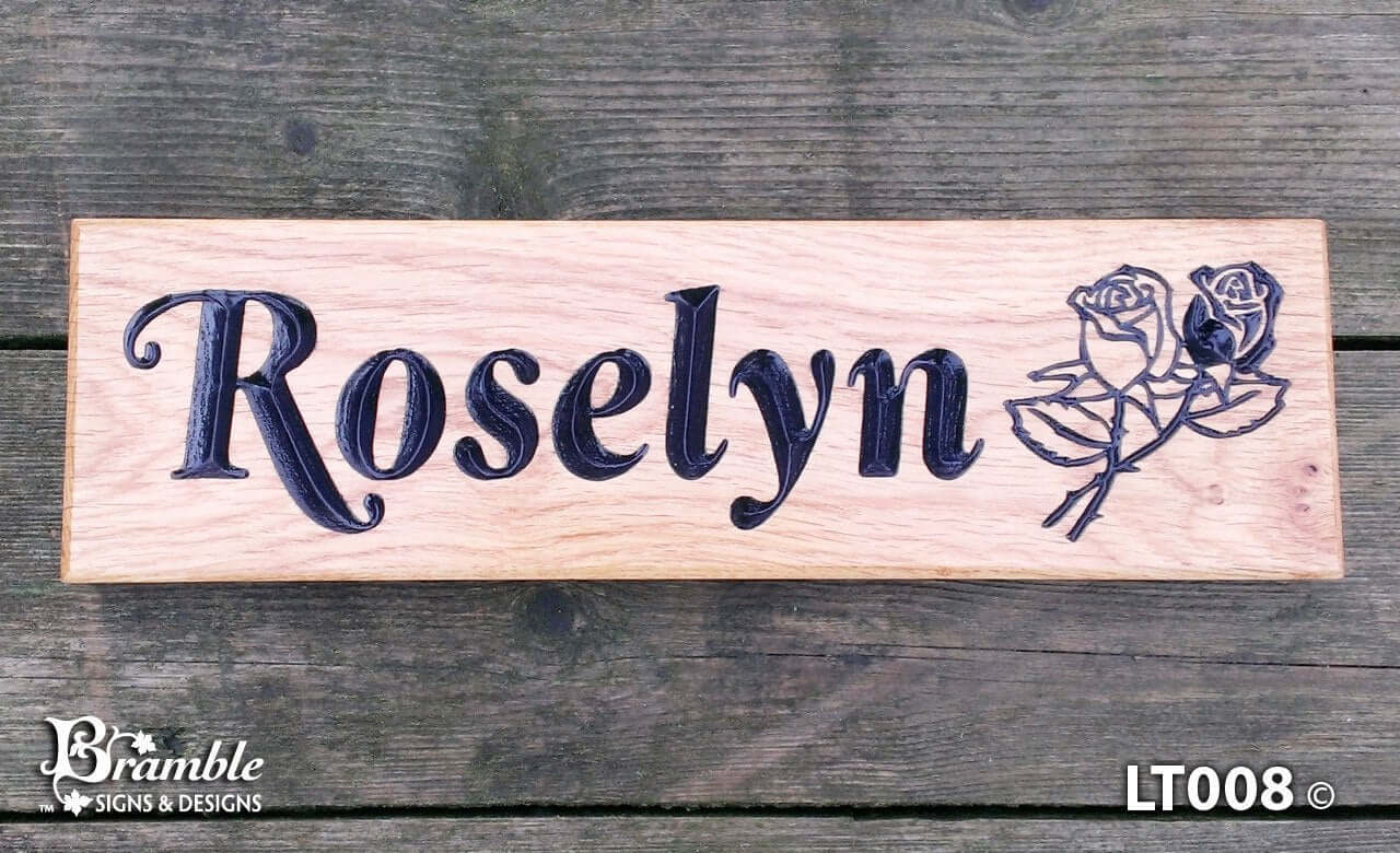 House Sign - Long Thin - 380 x 110mm - Bramble Signs Engraved Wall Mounted & Freestanding Oak House Signs, Plaques, Nameplates and Wooden Gifts FONT: LATIENNE ITALIC