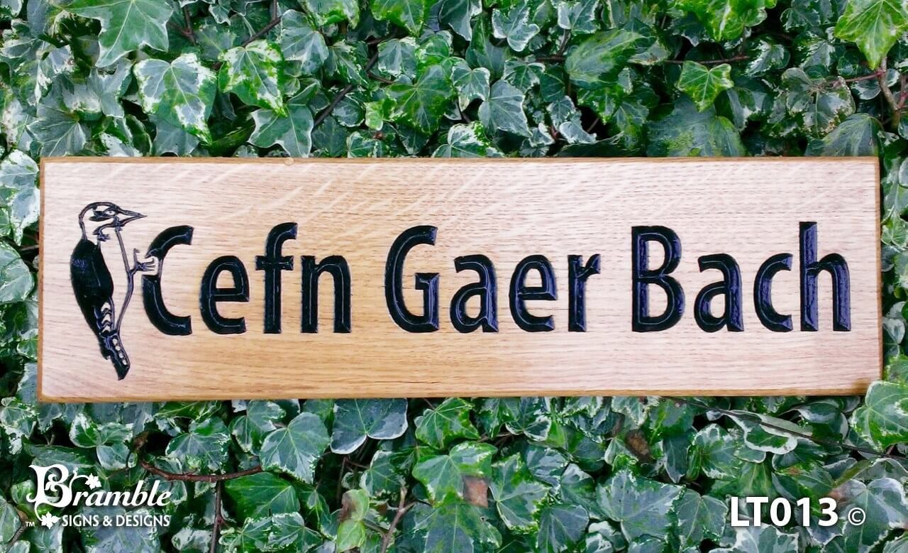 House Sign - Long Thin - 380 x 110mm - Bramble Signs Engraved Wall Mounted & Freestanding Oak House Signs, Plaques, Nameplates and Wooden Gifts FONT: MARKER FELT