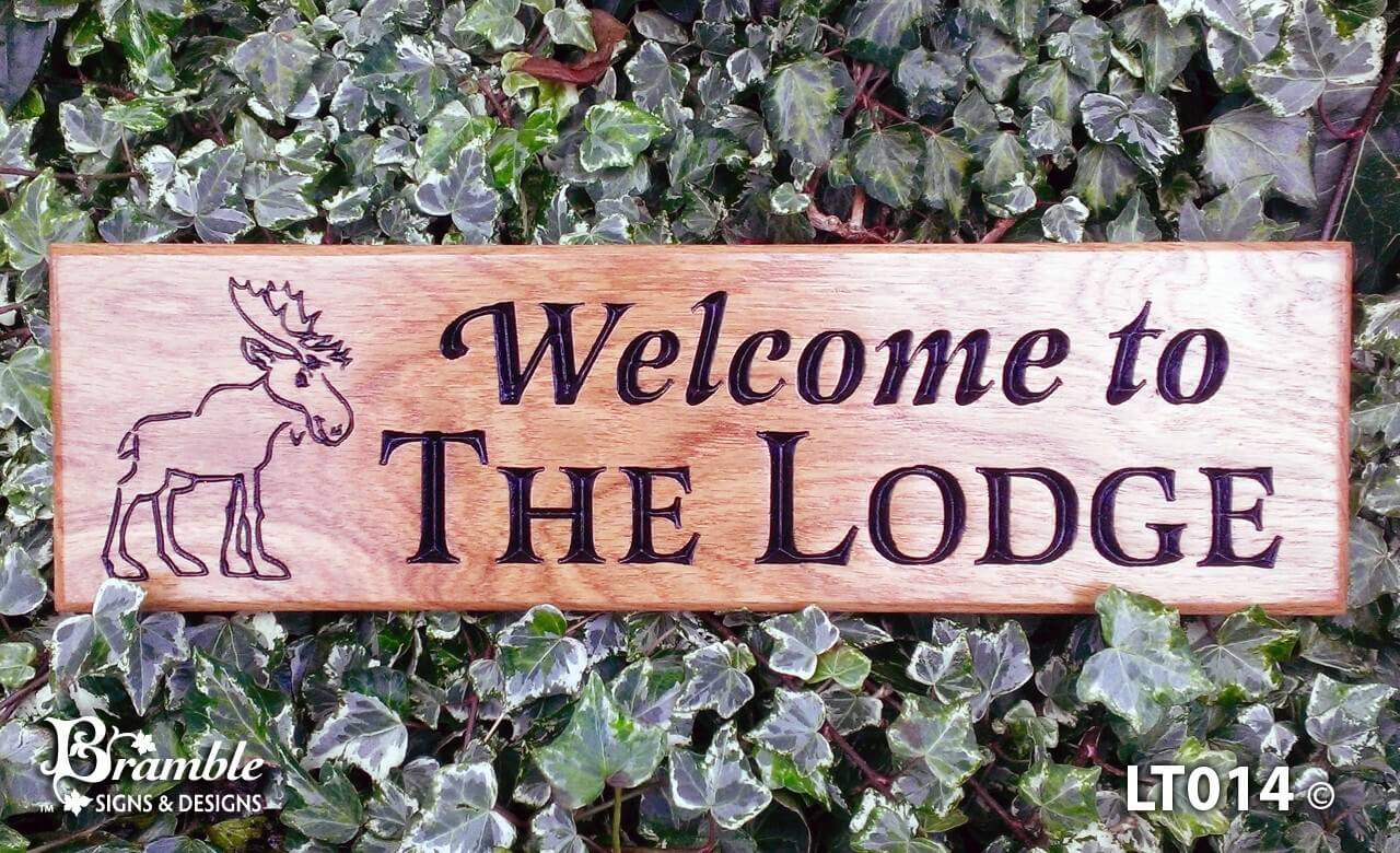 House Sign - Long Thin - 380 x 110mm - Bramble Signs Engraved Wall Mounted & Freestanding Oak House Signs, Plaques, Nameplates and Wooden Gifts FONT LATIENNE ITALIC & LATIENNE