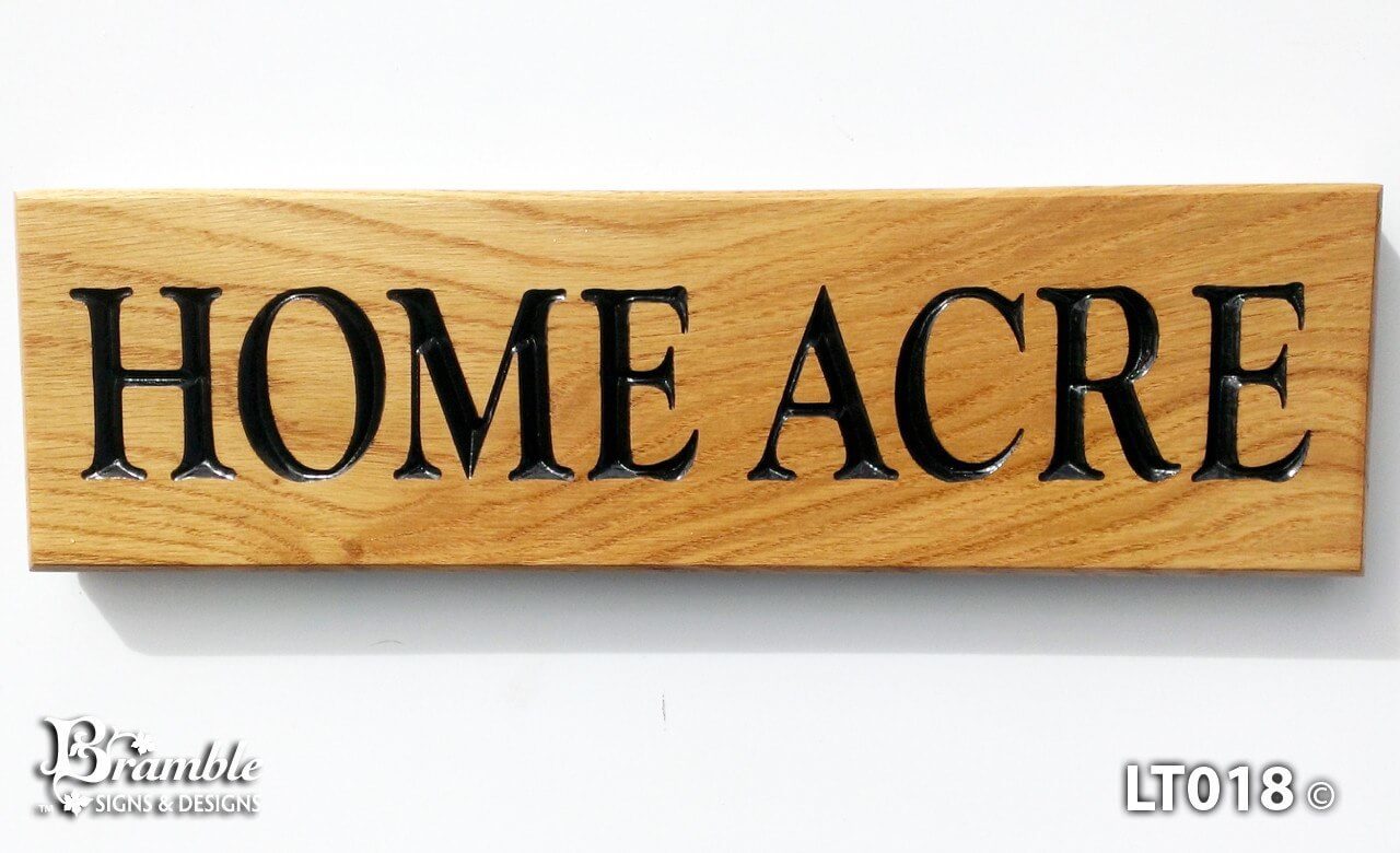 House Sign - Long Thin - 380 x 110mm - Bramble Signs Engraved Wall Mounted & Freestanding Oak House Signs, Plaques, Nameplates and Wooden Gifts FONT: GOUDYOLD