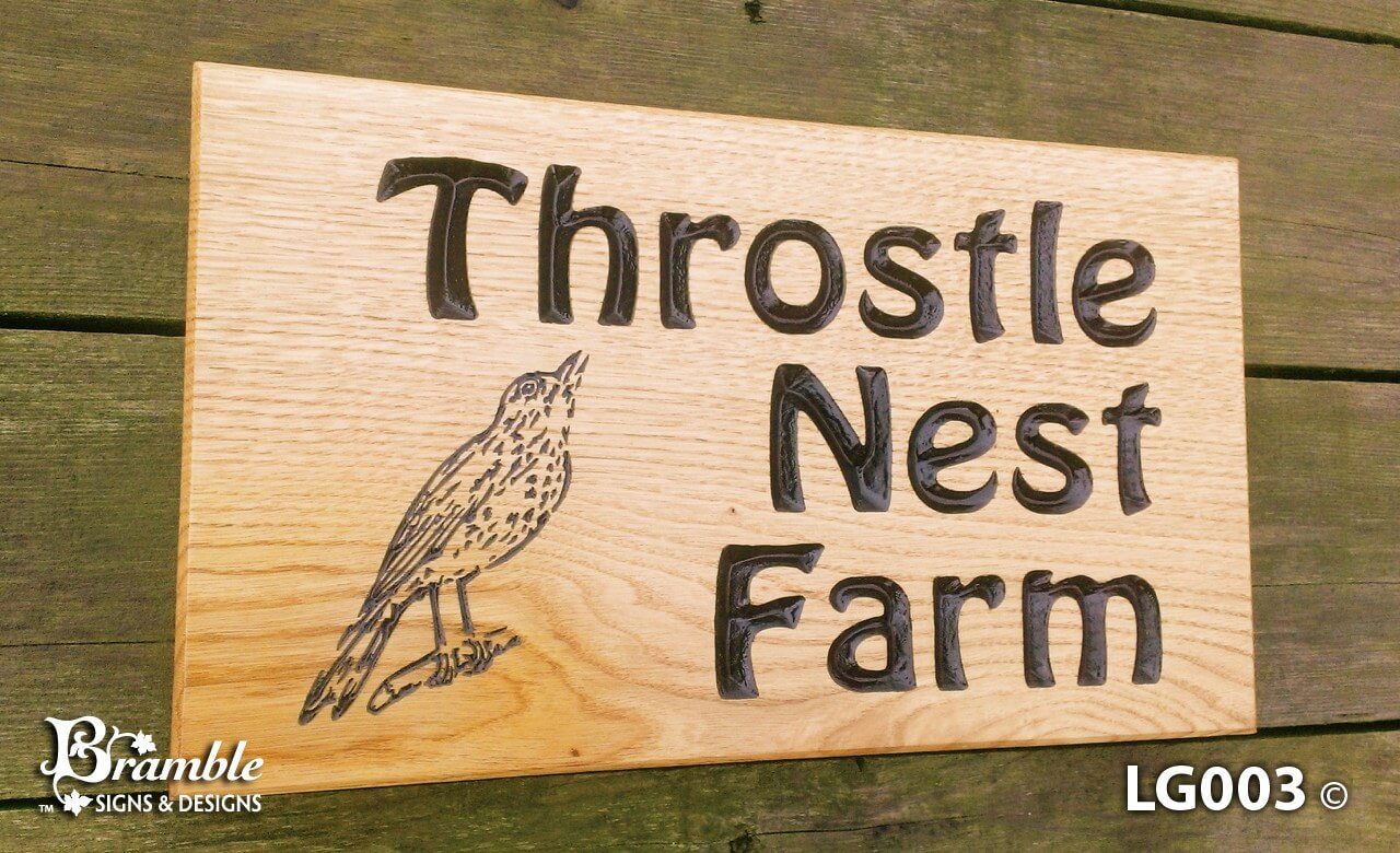 House Sign - Large - 380 x 220mm - Bramble Signs Engraved Wall Mounted & Freestanding Oak House Signs, Plaques, Nameplates and Wooden Gifts FONT: HOBO