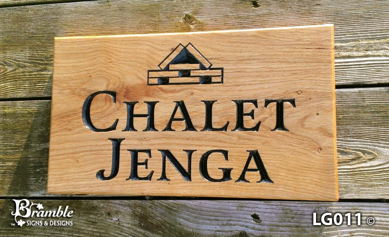 House Sign - Large - 380 x 220mm - Bramble Signs Engraved Wall Mounted & Freestanding Oak House Signs, Plaques, Nameplates and Wooden Gifts FONT: LATIENNE