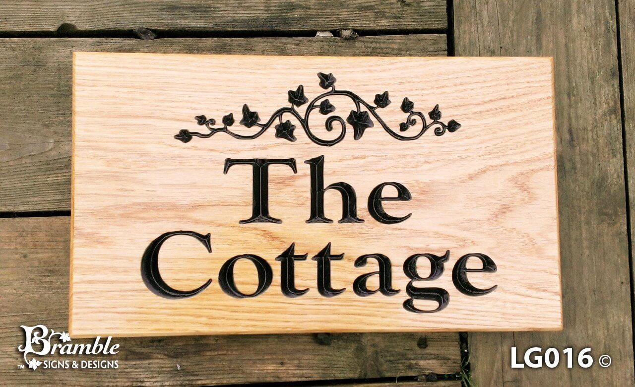 House Sign - Large - 380 x 220mm - Bramble Signs Engraved Wall Mounted & Freestanding Oak House Signs, Plaques, Nameplates and Wooden Gifts FONT: GOUDYOLD