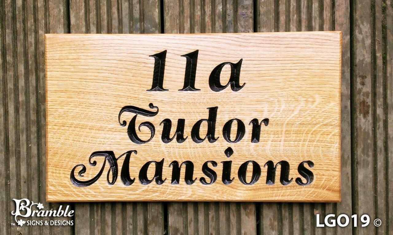 House Sign - Large - 380 x 220mm - Bramble Signs Engraved Wall Mounted & Freestanding Oak House Signs, Plaques, Nameplates and Wooden Gifts FONT: LATIENNE