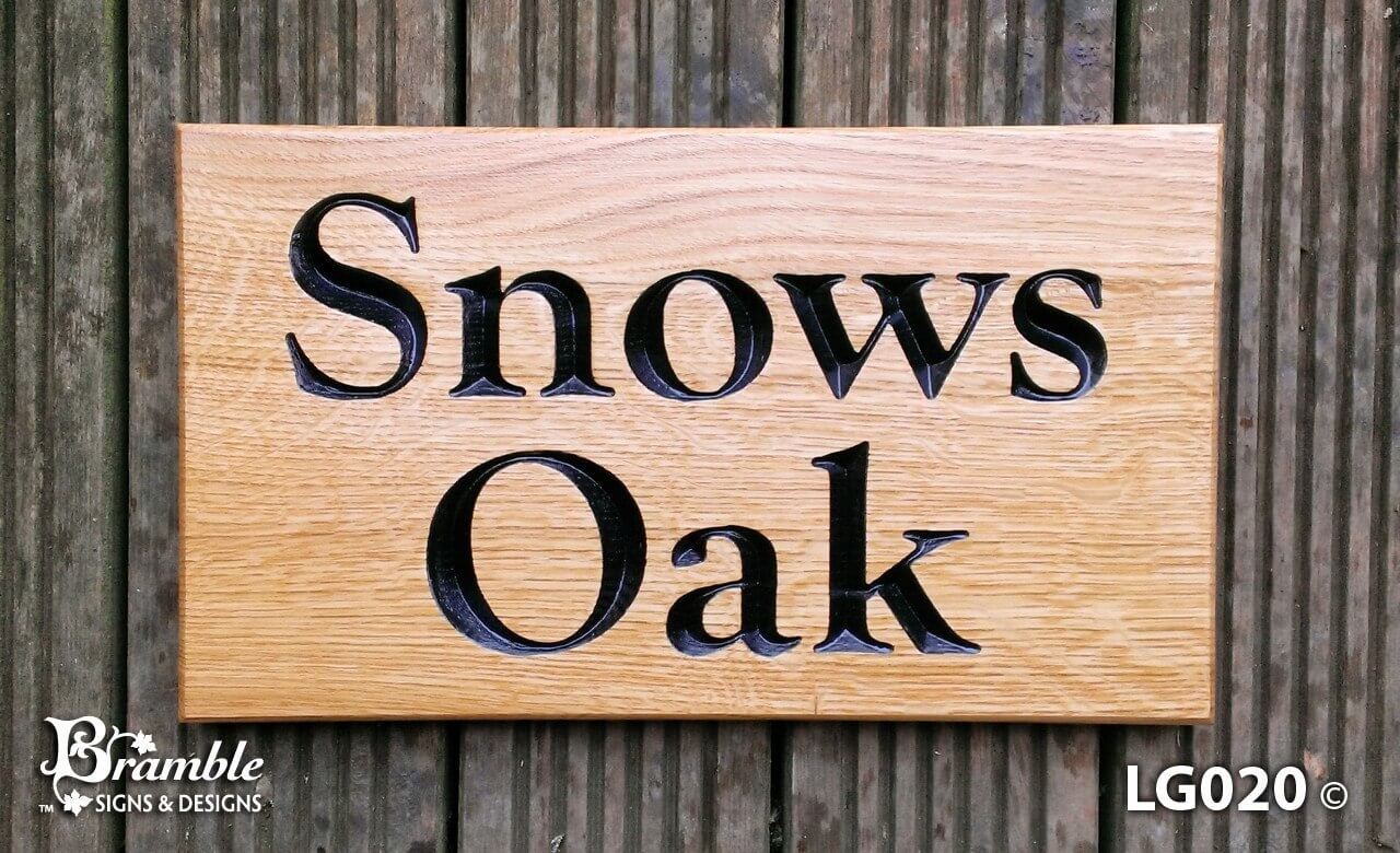 House Sign - Large - 380 x 220mm - Bramble Signs Engraved Wall Mounted & Freestanding Oak House Signs, Plaques, Nameplates and Wooden Gifts FONT: GOUDYOLD