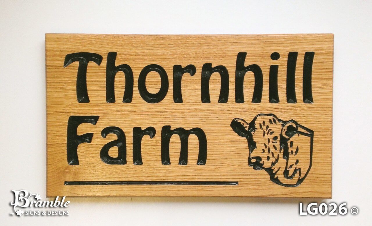 House Sign - Large - 380 x 220mm - Bramble Signs Engraved Wall Mounted & Freestanding Oak House Signs, Plaques, Nameplates and Wooden Gifts FONT: HOBO