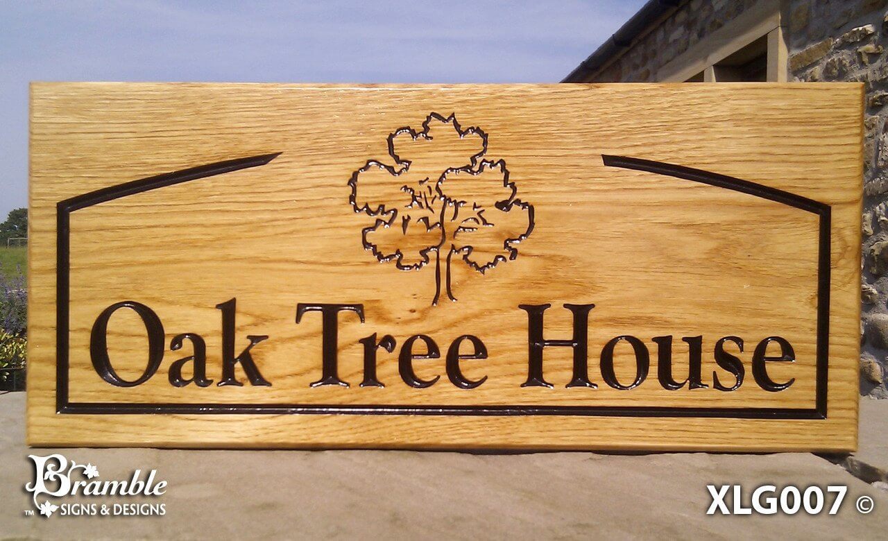 House Sign - Extra Large - 500 x 220mm - Bramble Signs Engraved Wall Mounted & Freestanding Oak House Signs, Plaques, Nameplates and Wooden Gifts FONT: LATIENNE