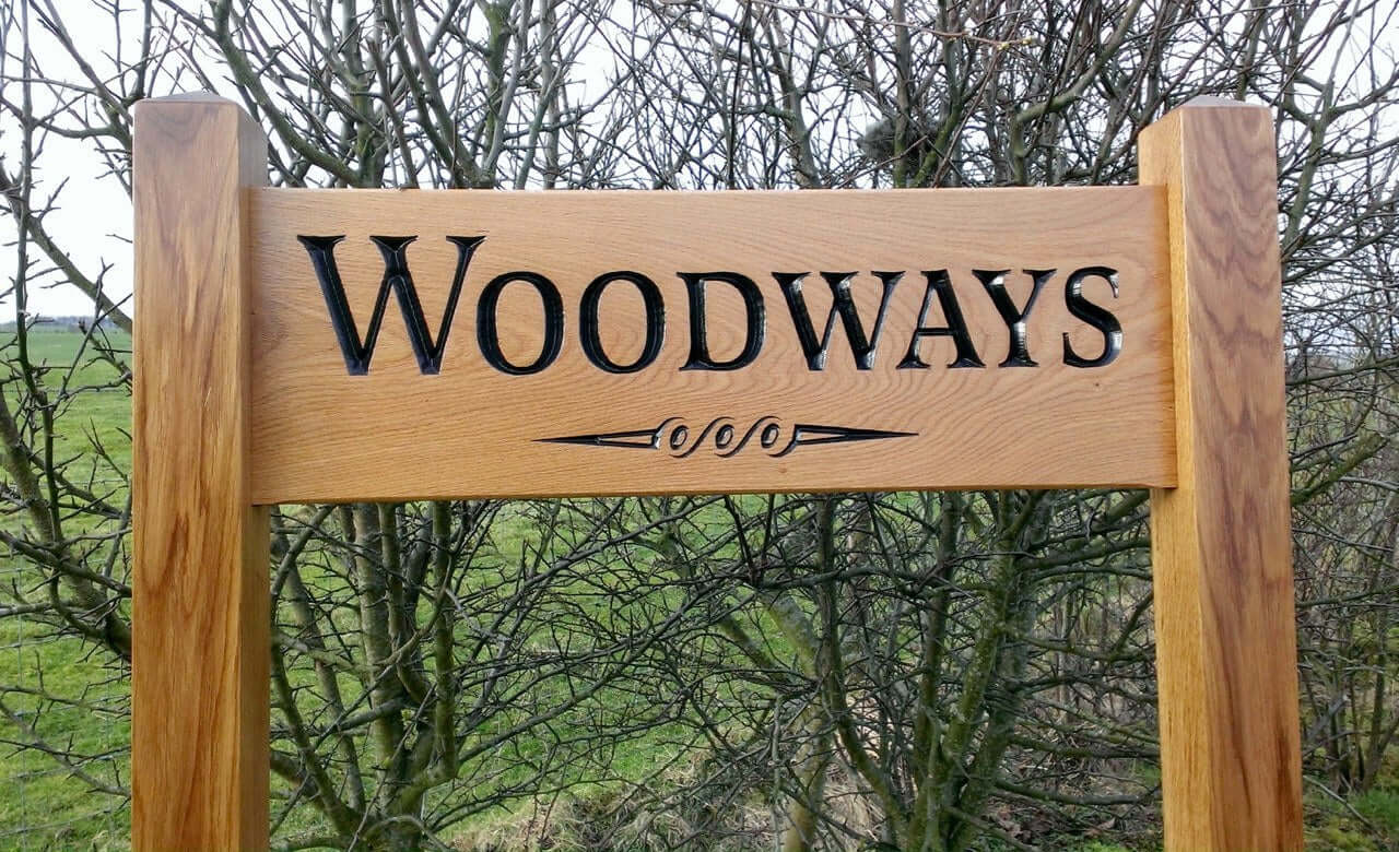 Ladder Sign - Large - 720 x 220mm - Posts 70 x 70 x 1520mm - Bramble Signs Engraved Wall Mounted & Freestanding Oak House Signs, Plaques, Nameplates and Wooden Gifts