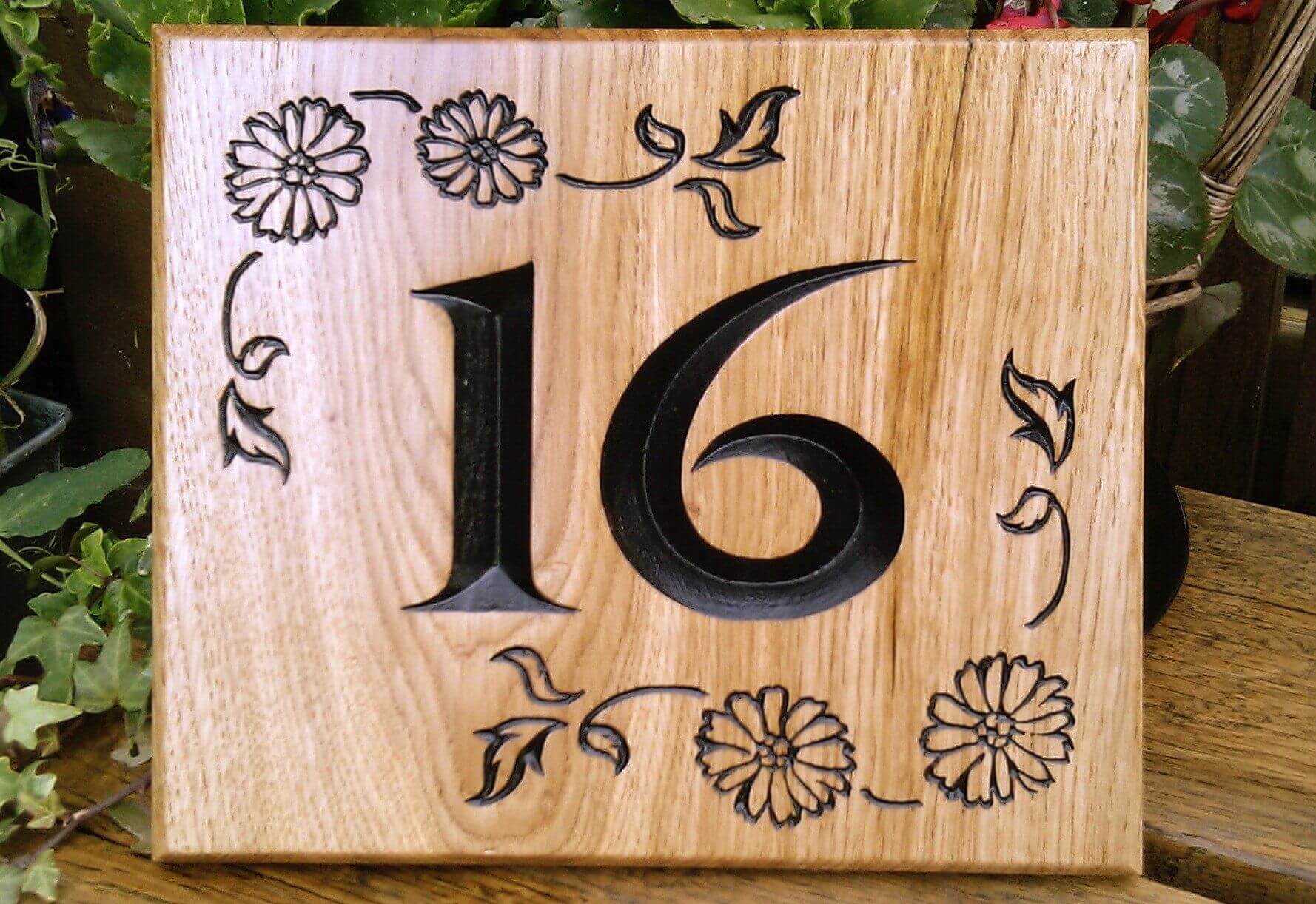 Number Sign - Large Square - 220 x 190mm - Bramble Signs Engraved Wall Mounted & Freestanding Oak House Signs, Plaques, Nameplates and Wooden Gifts