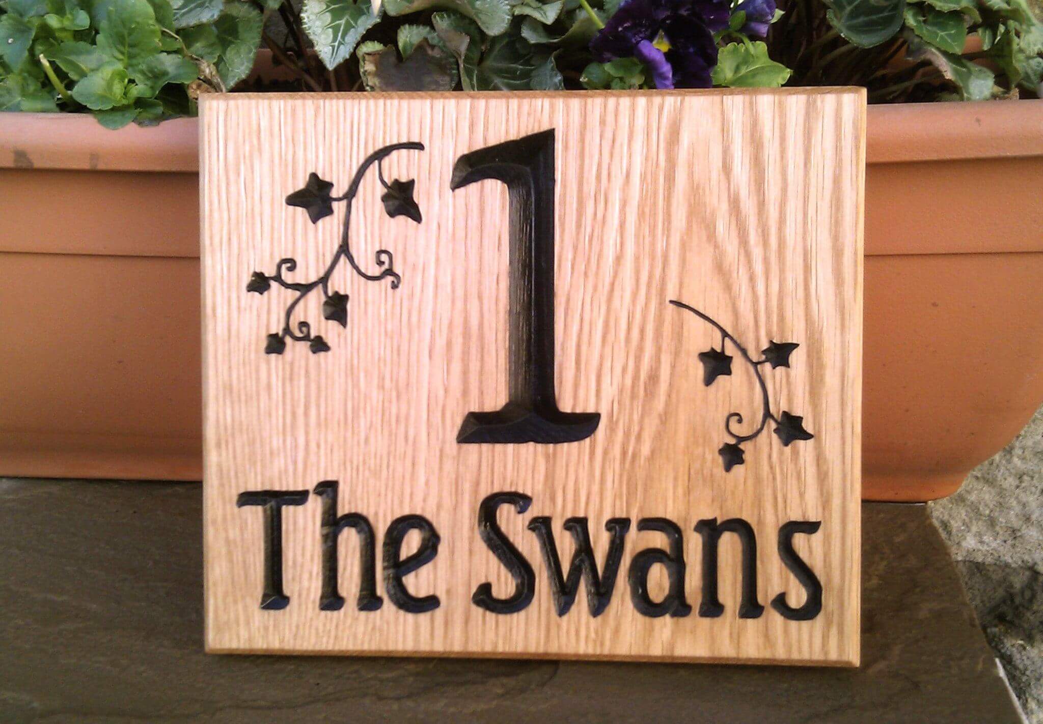 Number Sign - Large Square - 220 x 190mm - Bramble Signs Engraved Wall Mounted & Freestanding Oak House Signs, Plaques, Nameplates and Wooden Gifts
