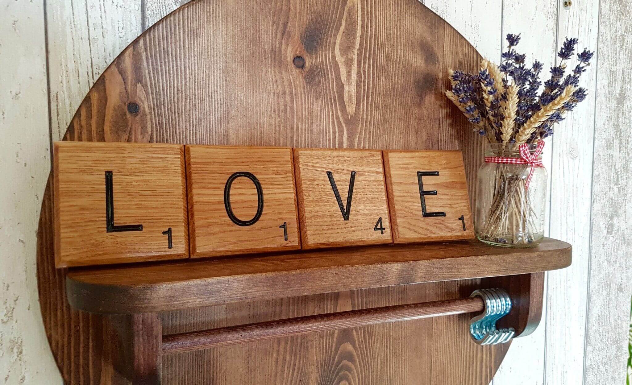Giant Novelty Solid Oak Scrabble Letters Wall Art - Bramble Signs Engraved Wall Mounted & Freestanding Oak House Signs, Plaques, Nameplates and Wooden Gifts