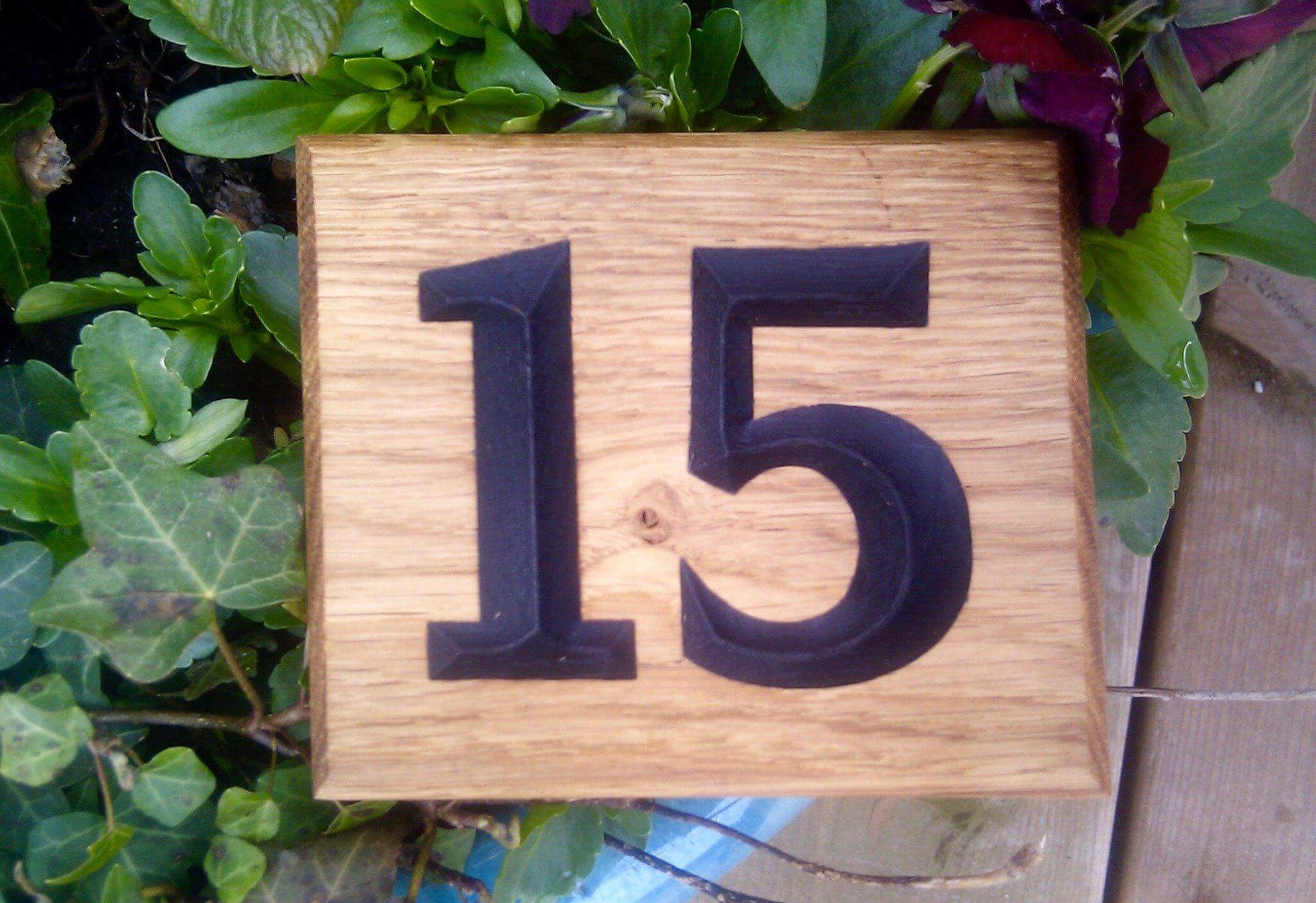 Number Sign - Small Square - 110 x 110mm - Bramble Signs Engraved Wall Mounted & Freestanding Oak House Signs, Plaques, Nameplates and Wooden Gifts