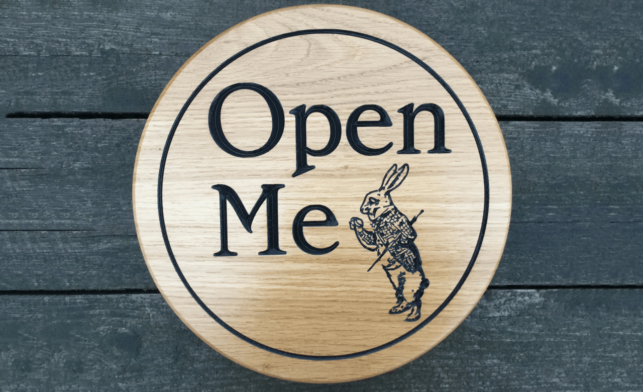 Open Me Rabbit Circular Sign With Border 300 x 300mm
