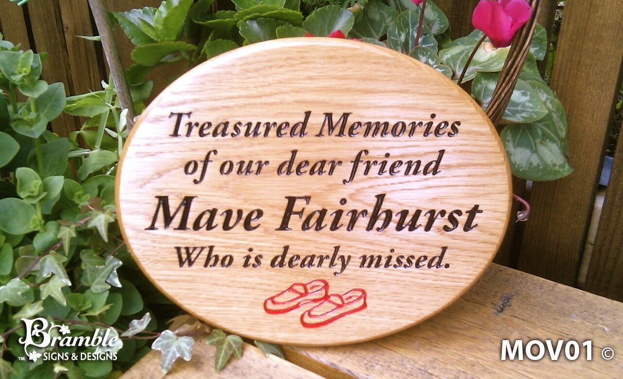 Memorial & Commemorative Plaques - Small Oval - 250 x 200mm - Bramble Signs Engraved Wall Mounted & Freestanding Oak House Signs, Plaques, Nameplates and Wooden Gifts