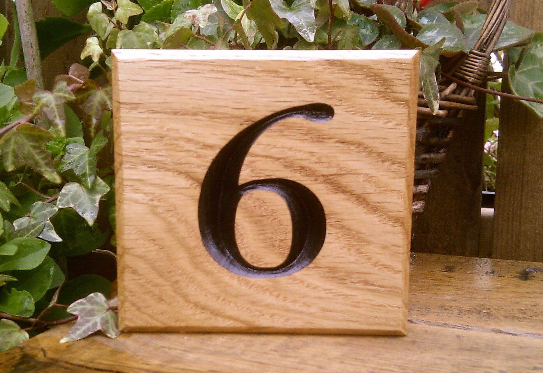Number Sign - Small Square - 110 x 110mm - Bramble Signs Engraved Wall Mounted & Freestanding Oak House Signs, Plaques, Nameplates and Wooden Gifts