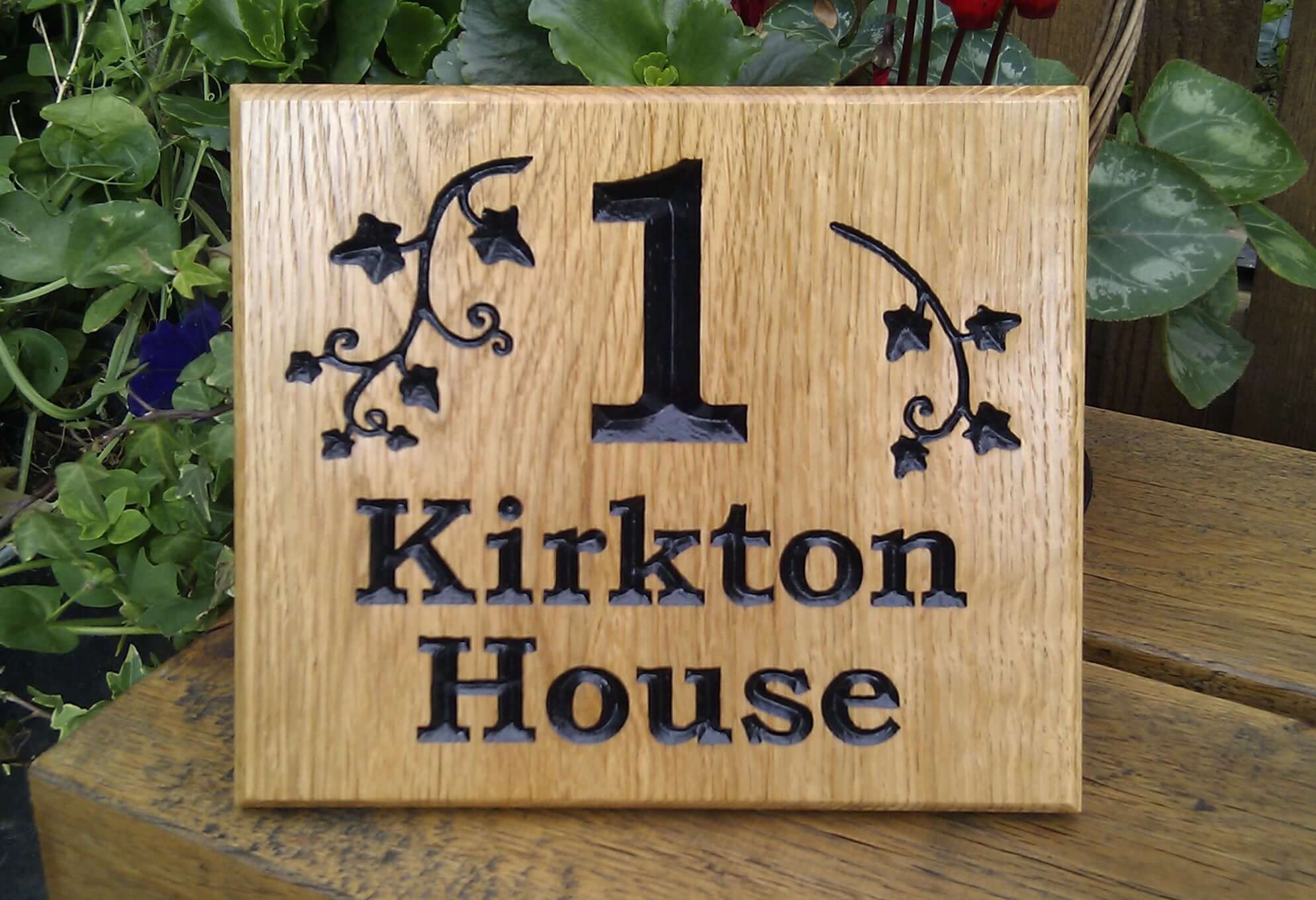 Number Sign - Large Square - 220 x 190mm - Bramble Signs Engraved Wall Mounted & Freestanding Oak House Signs, Plaques, Nameplates and Wooden Gifts