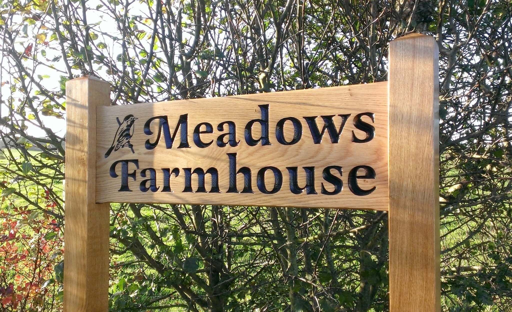 Ladder Sign - Large - 720 x 220mm - Posts 70 x 70 x 1520mm - Bramble Signs Engraved Wall Mounted & Freestanding Oak House Signs, Plaques, Nameplates and Wooden Gifts