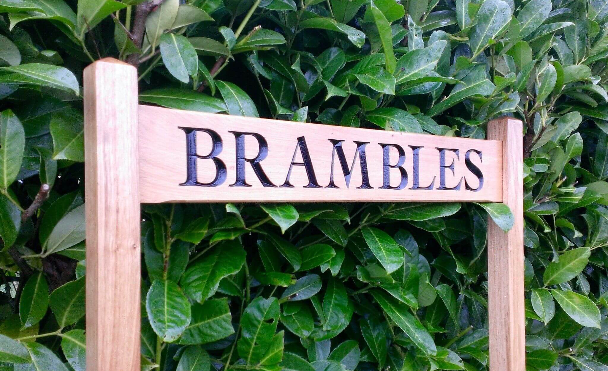 Ladder Sign - Long Thin - 720 x 110mm - Posts 45 x 45 x 915mm - Bramble Signs Engraved Wall Mounted & Freestanding Oak House Signs, Plaques, Nameplates and Wooden Gifts