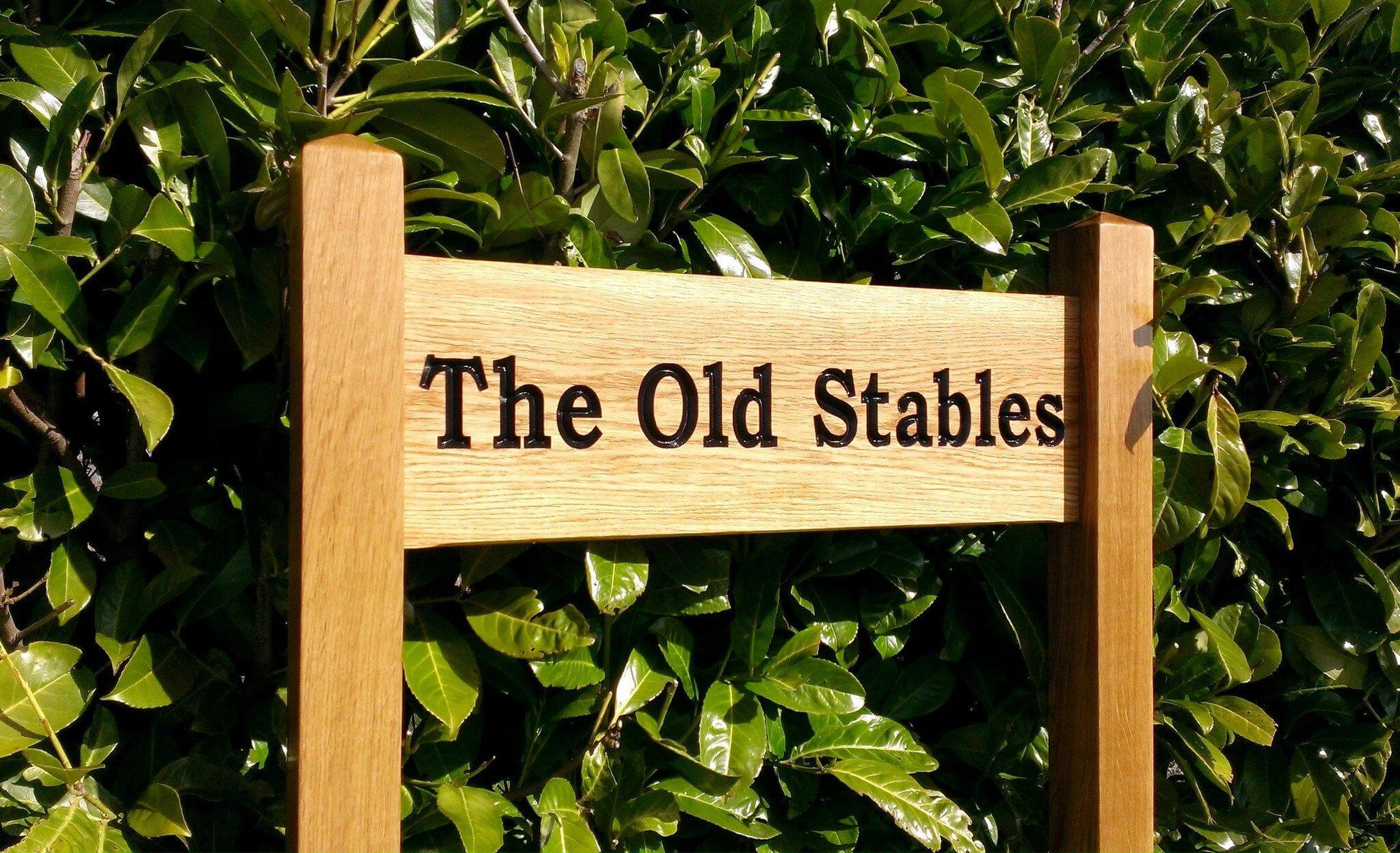 Ladder Sign - Large - 720 x 220mm - Posts 70 x 70 x 1520mm - Bramble Signs Engraved Wall Mounted & Freestanding Oak House Signs, Plaques, Nameplates and Wooden Gifts