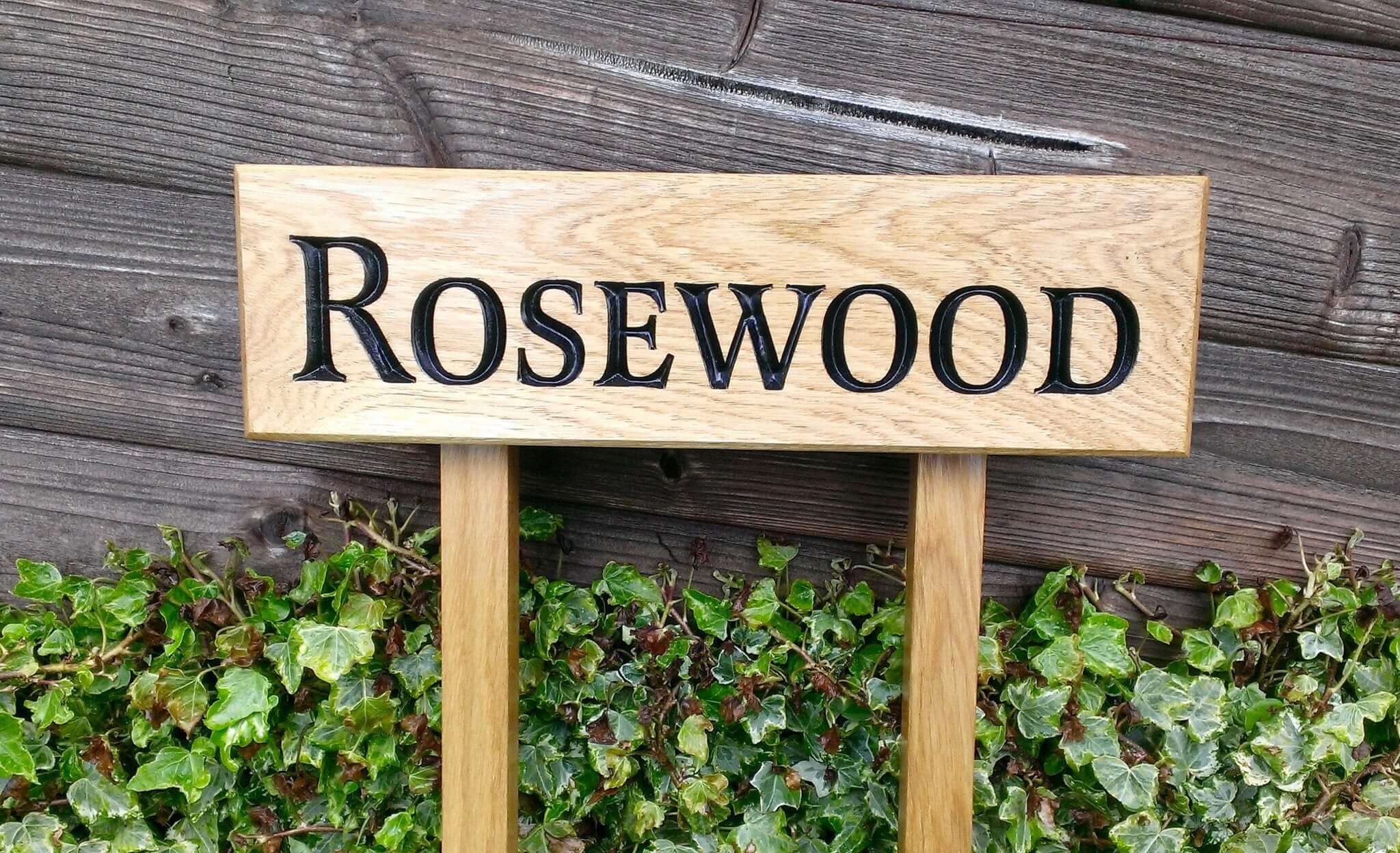 Ladder Sign - Extra Small - 380 x 110mm - Posts 28 x 28 x 450mm - Bramble Signs Engraved Wall Mounted & Freestanding Oak House Signs, Plaques, Nameplates and Wooden Gifts FONT: LATIENNE