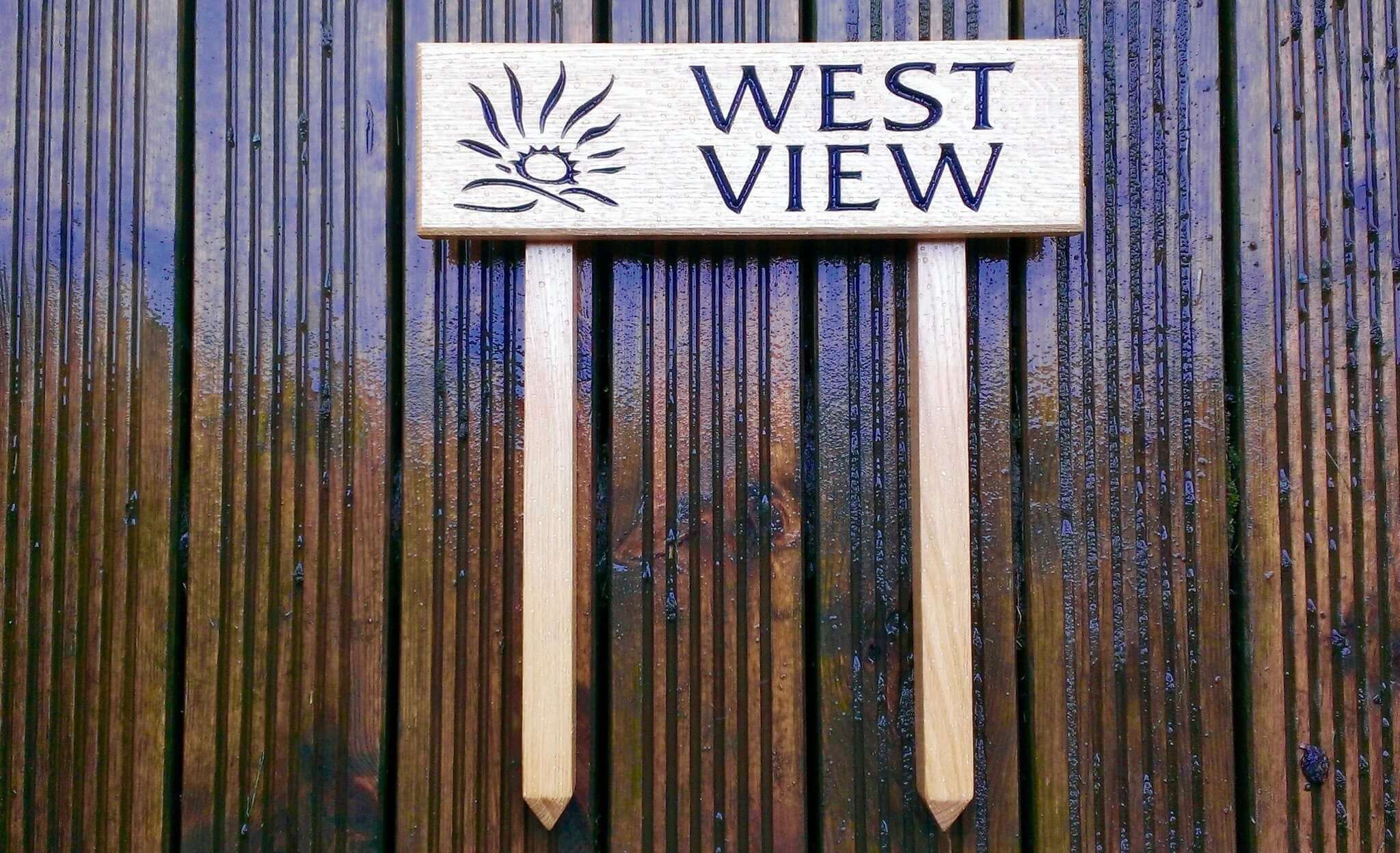 Ladder Sign - Extra Small - 380 x 110mm - Posts 28 x 28 x 450mm - Bramble Signs Engraved Wall Mounted & Freestanding Oak House Signs, Plaques, Nameplates and Wooden Gifts