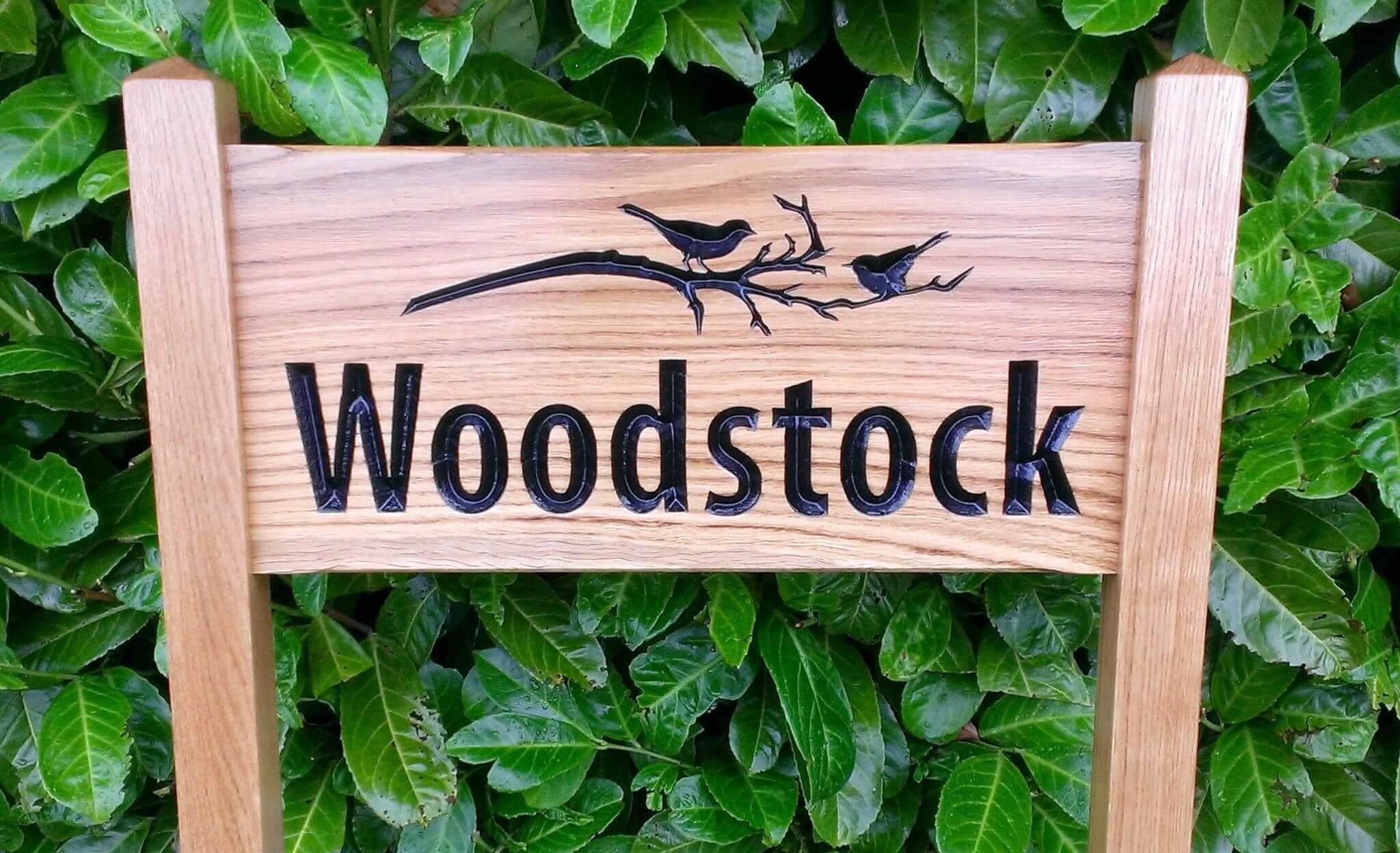 Woodstock medium ladder sign with a bird on a branch engraving
