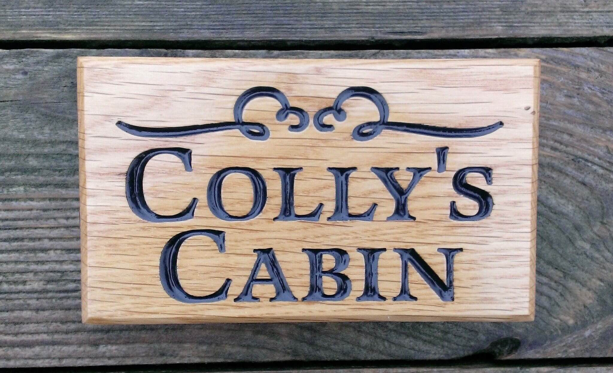 Extra Small House Name Plate engraved with collys cabin and scroll FONT: LATIENNE