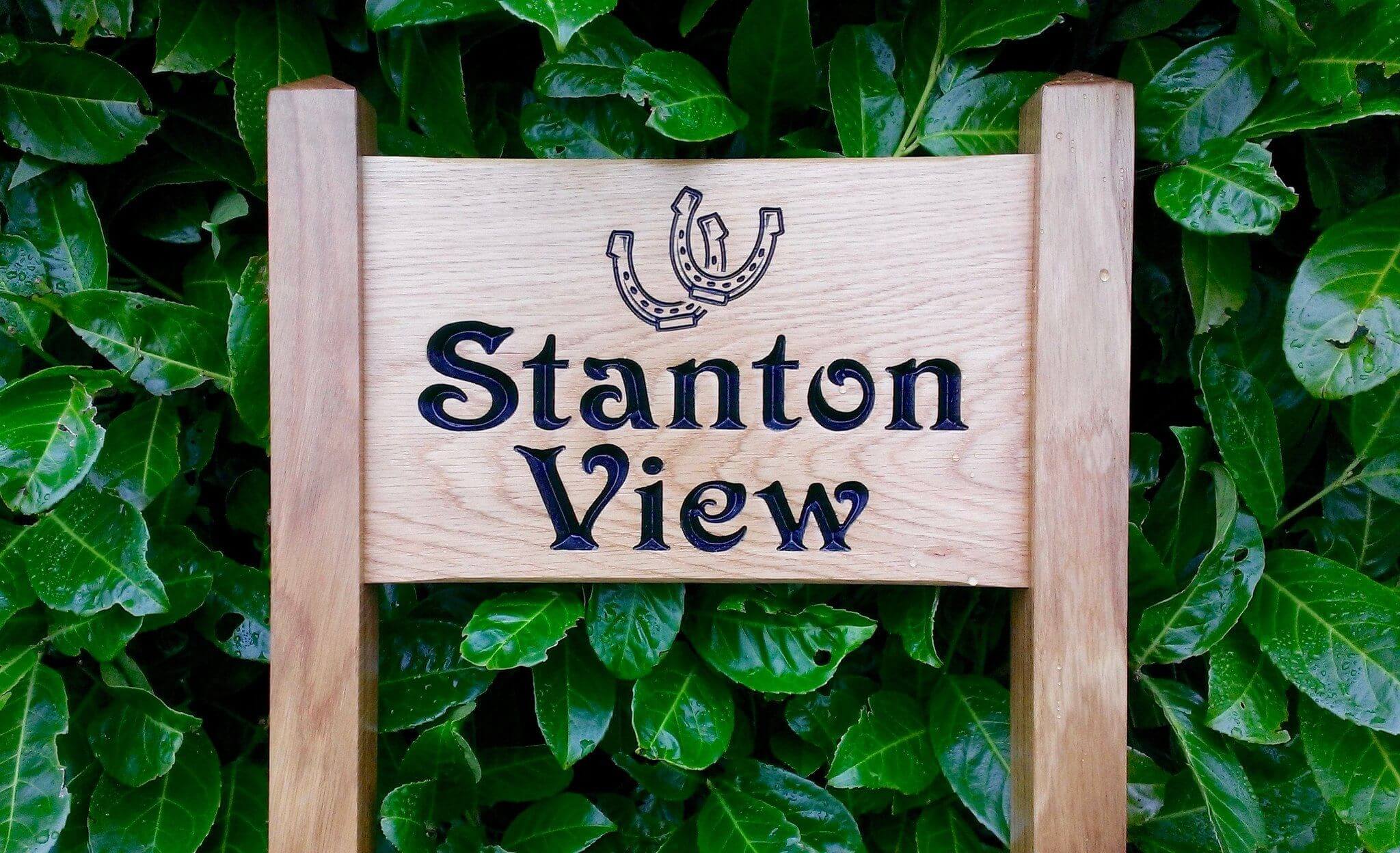 Ladder Sign - Small - 380 x 220mm - Posts 45 x 45 x 915mm - Bramble Signs Engraved Wall Mounted & Freestanding Oak House Signs, Plaques, Nameplates and Wooden Gifts FONT: VICTORIAN