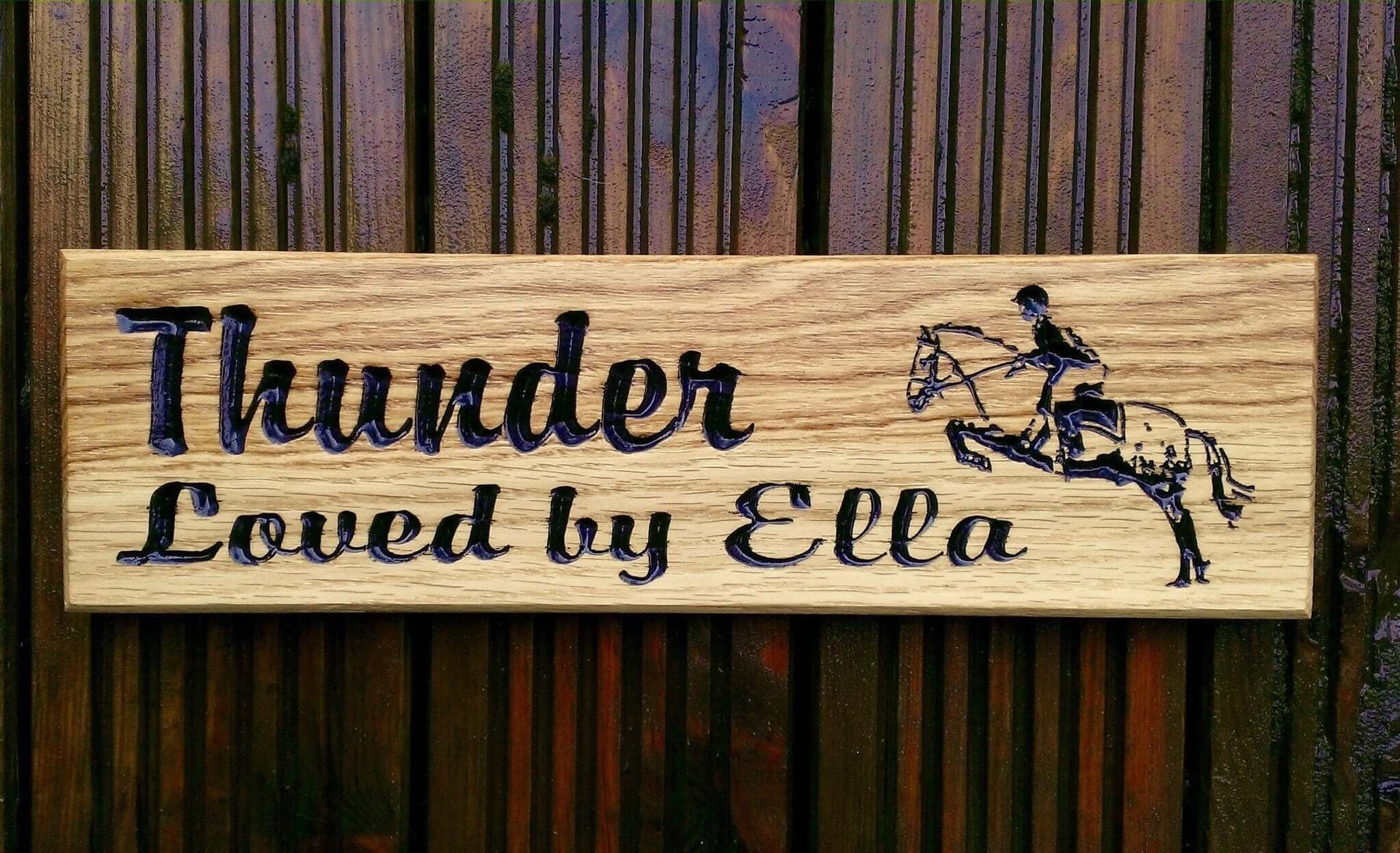 Stable Sign - Long Thin - 380 x 110mm - Bramble Signs Engraved Wall Mounted & Freestanding Oak House Signs, Plaques, Nameplates and Wooden Gifts