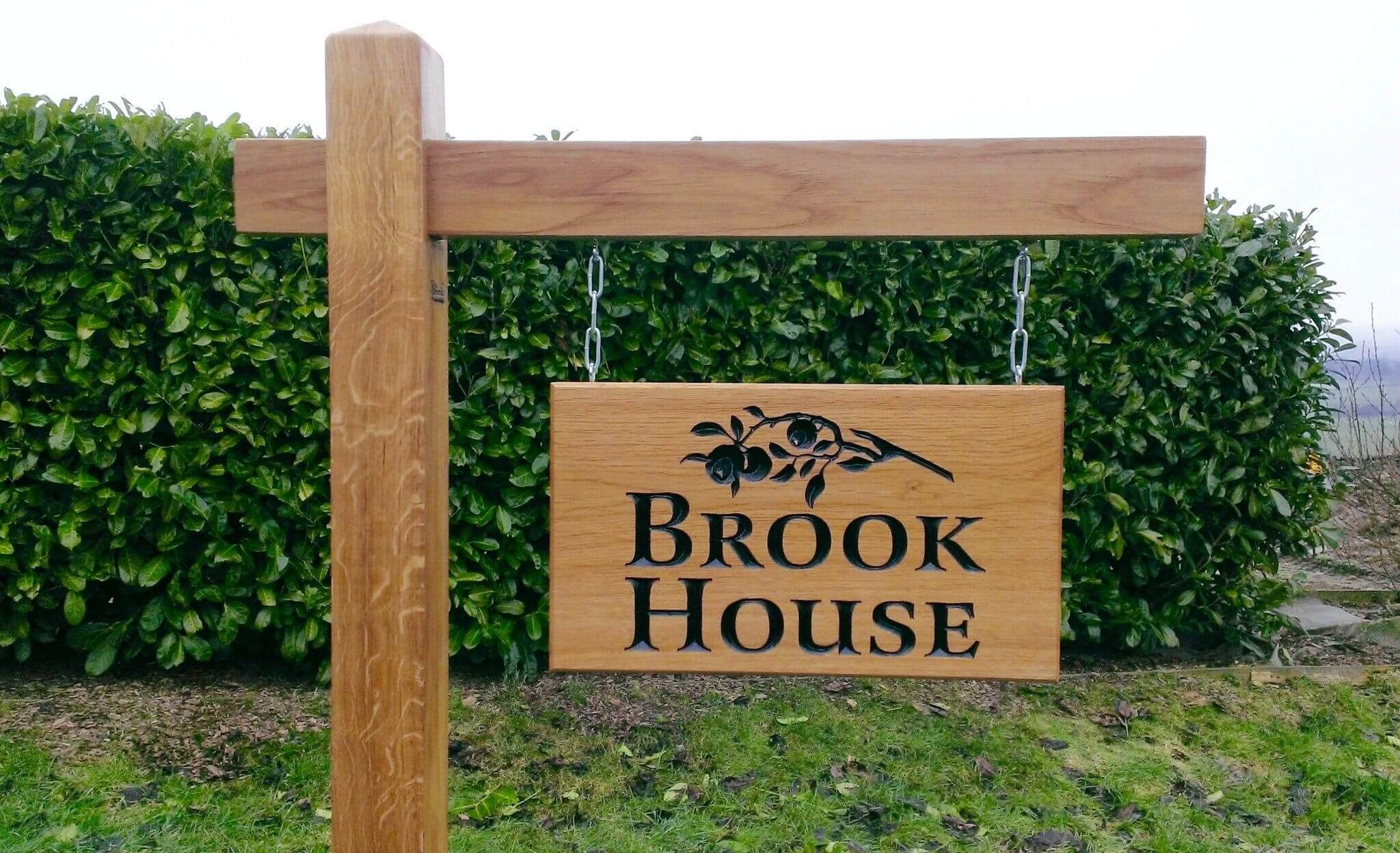 Gallows Bracket and Large Double Sided Sign - Bramble Signs Engraved Wall Mounted & Freestanding Oak House Signs, Plaques, Nameplates and Wooden Gifts