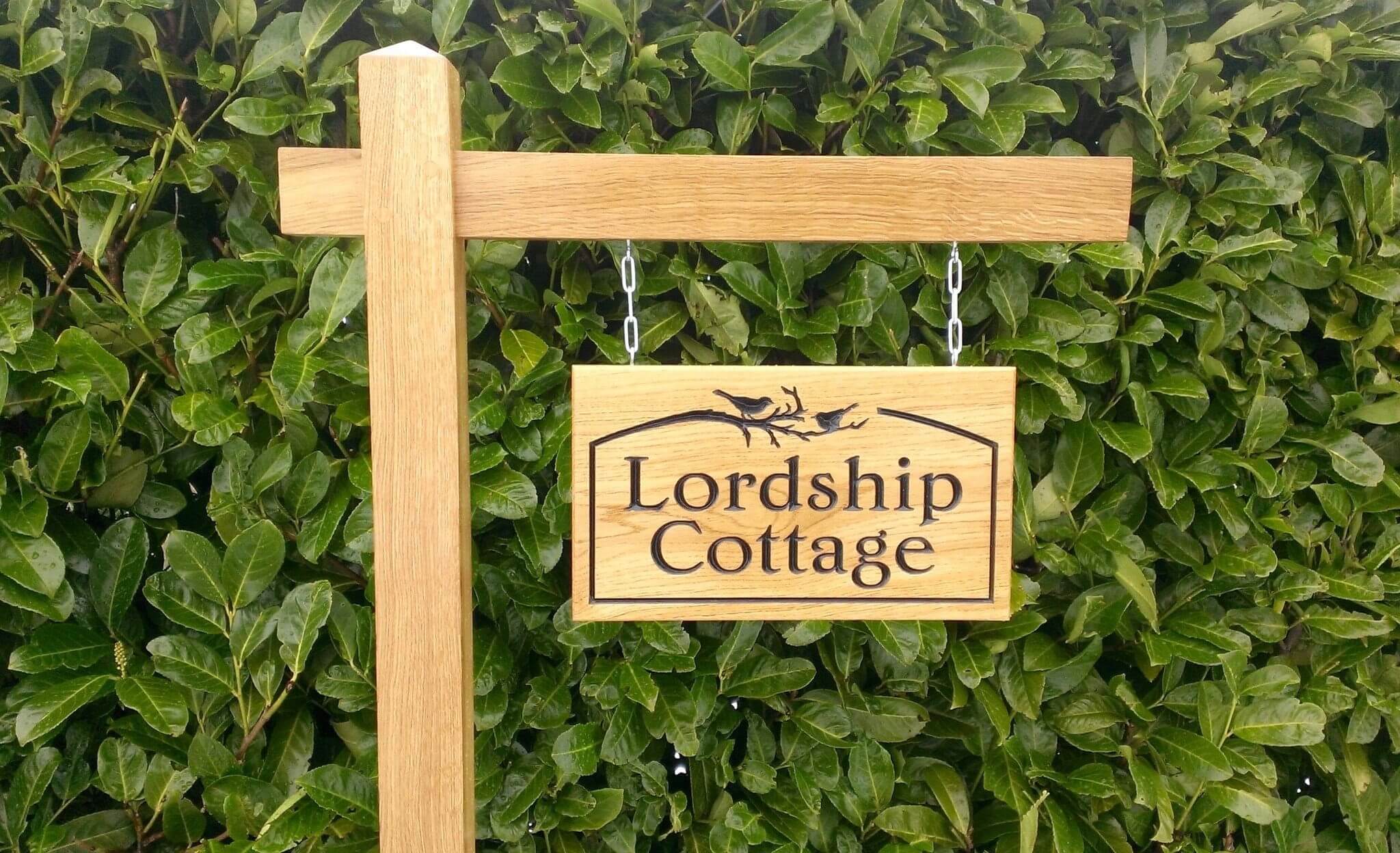 Gallows Bracket and Large Double Sided Sign - Bramble Signs Engraved Wall Mounted & Freestanding Oak House Signs, Plaques, Nameplates and Wooden Gifts